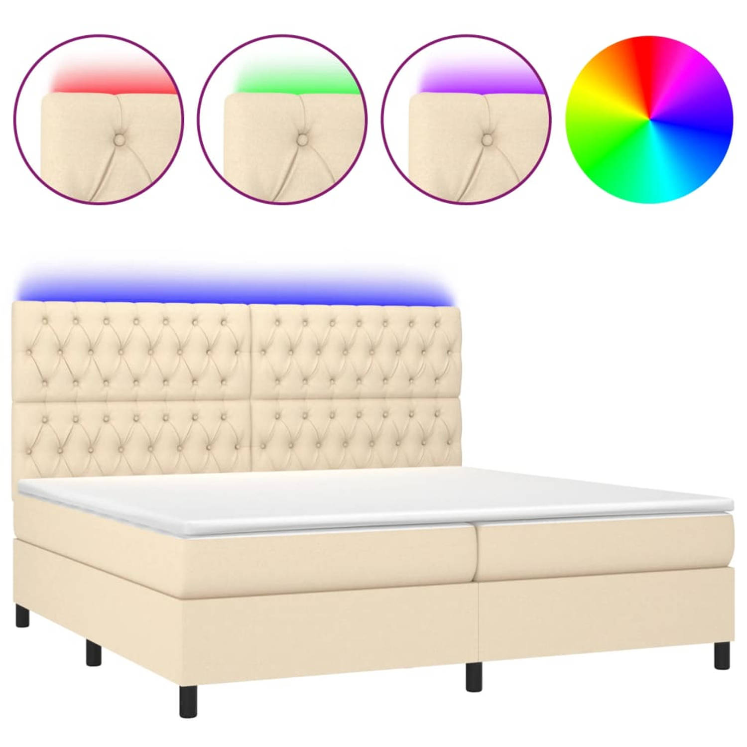 The Living Store Boxspring met matras en LED stof crèmekleurig 200x200 cm - Boxspring - Boxsprings - Bed - Slaapmeubel - Boxspringbed - Boxspring Bed - Tweepersoonsbed - Bed Met Ma