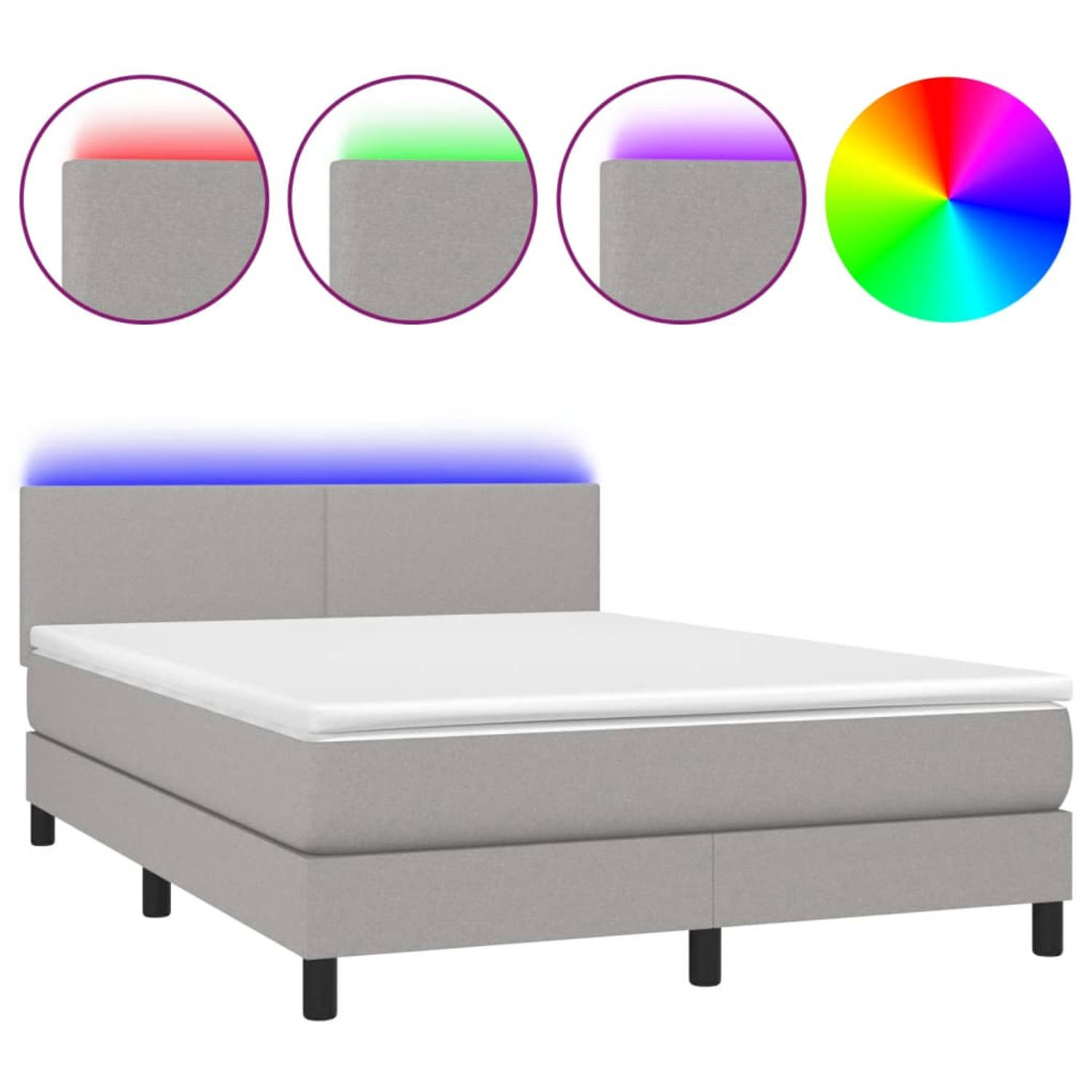 The Living Store Boxspring met matras en LED stof lichtgrijs 140x190 cm - Boxspring - Boxsprings - Bed - Slaapmeubel - Boxspringbed - Boxspring Bed - Tweepersoonsbed - Bed Met Matr