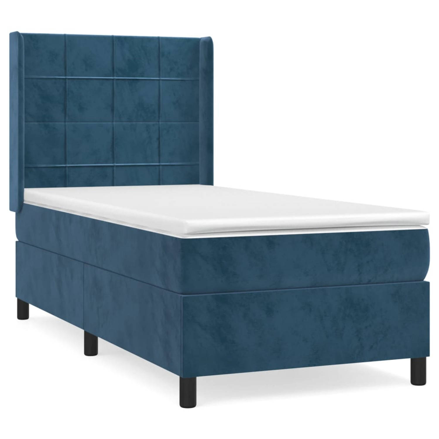 The Living Store Boxspring met matras fluweel donkerblauw 90x190 cm - Bed