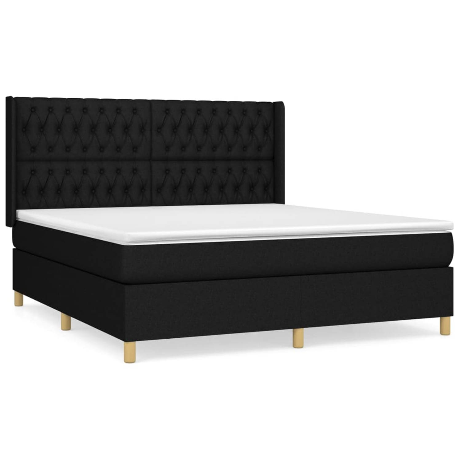 The Living Store Boxspring met matras stof zwart 180x200 cm - Bed