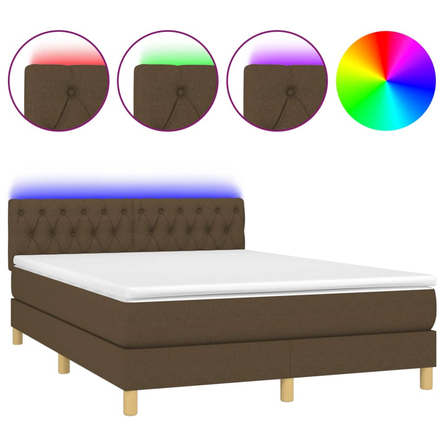 The Living Store Boxspring Bed - Donkerbruin - 193 x 144 x 78/88 cm - LED - Pocketvering Matras - Huidvriendelijk Topmatras