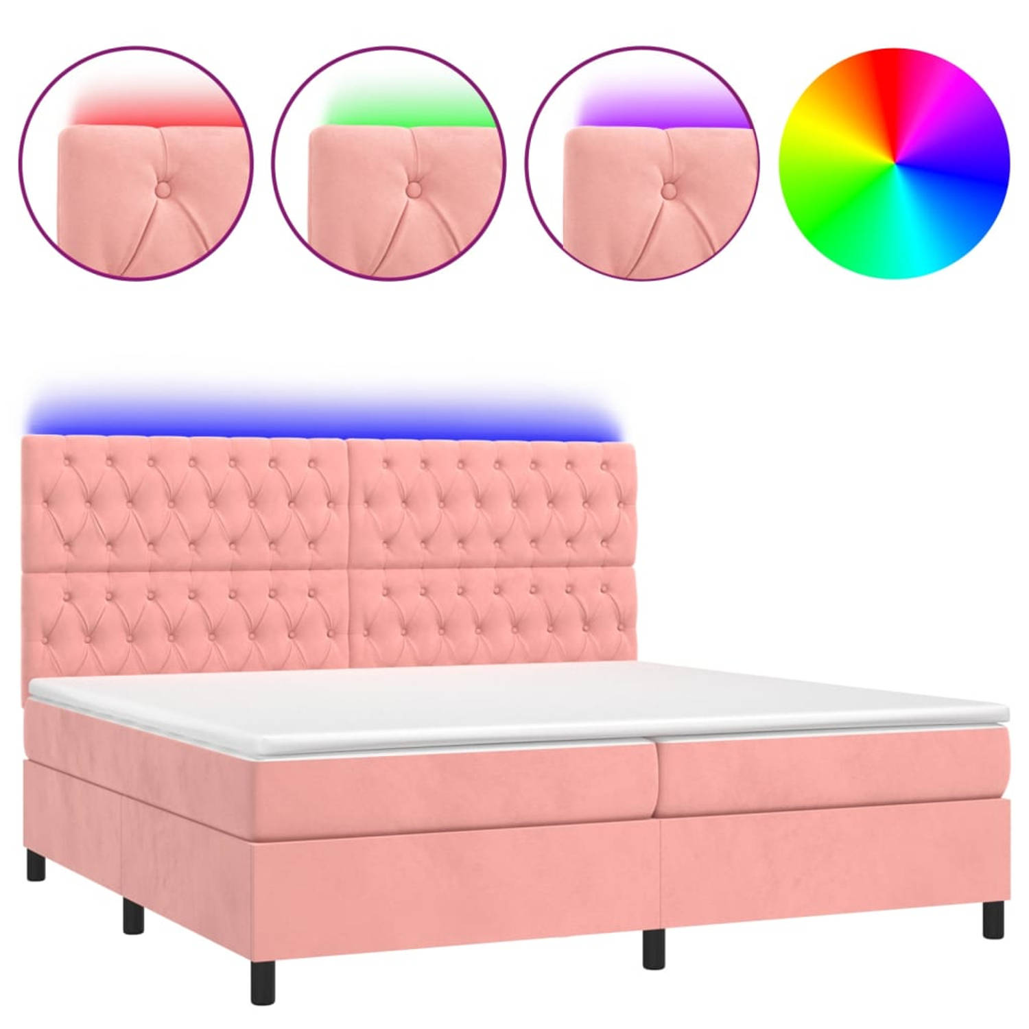 The Living Store Boxspring met matras en LED fluweel roze 200x200 cm - Bed