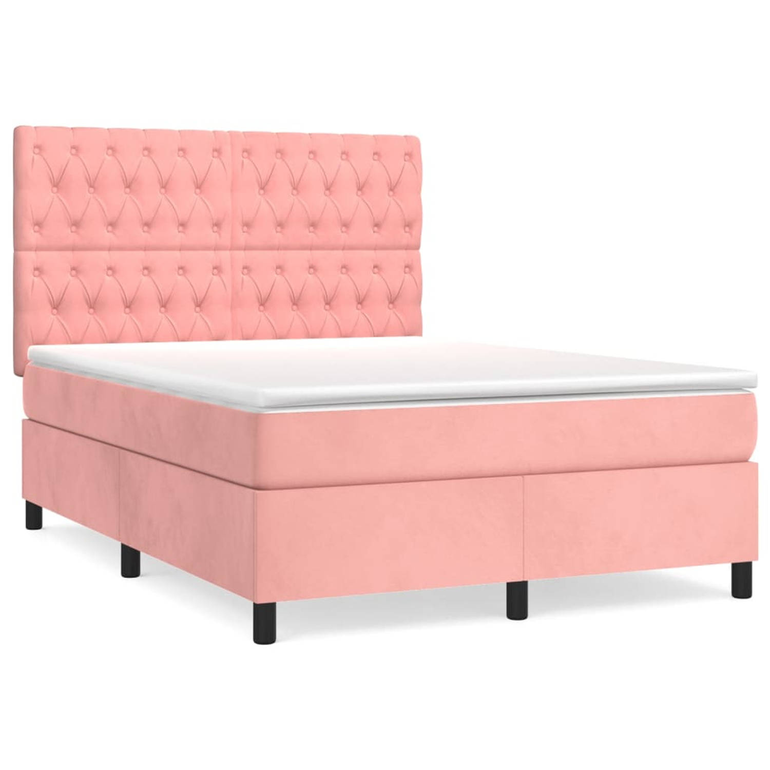 The Living Store Boxspringbed Roze - 193 x 144 x 118/128 cm - Zacht Fluweel - Praktisch Hoofdbord - Pocketvering Matras - Middelharde Ondersteuning - Huidvriendelijk Topmatras - Mo