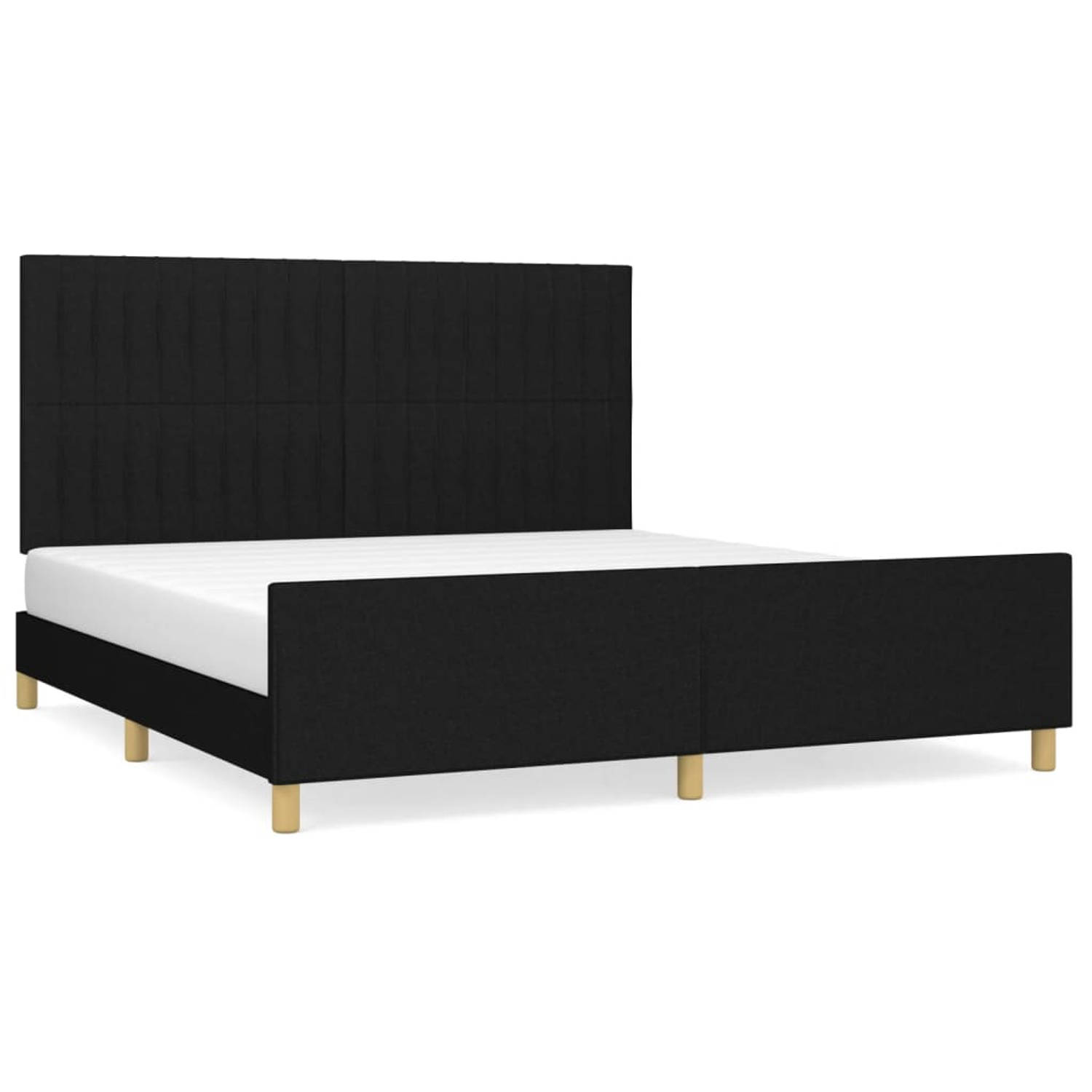 The Living Store Bedframe met hoofdeinde stof zwart 180x200 cm - Bed