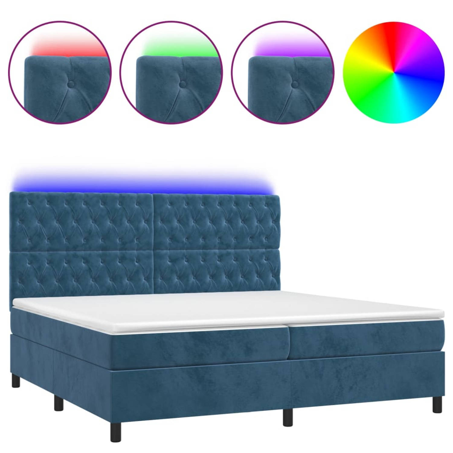 The Living Store Boxspring met matras en LED fluweel donkerblauw 200x200 cm - Bed