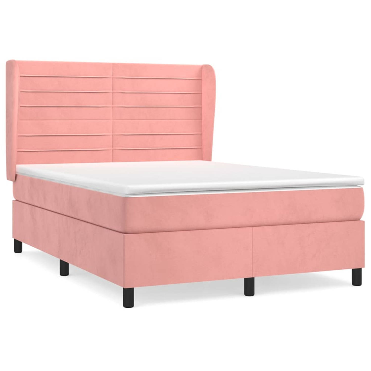 The Living Store Boxspring met matras fluweel roze 140x190 cm - Bed