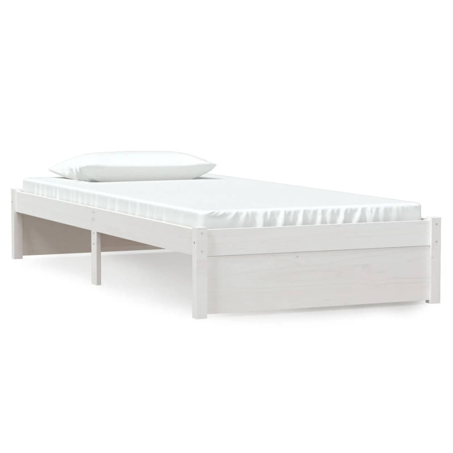 The Living Store Bedframe massief grenenhout wit 90x200 cm - Bedframe - Bedframes - Bed - Slaapkamermeubel - Bedbasis - Eenpersoonsbed - Houten Bed - Massief Houten Bed - Bedframe