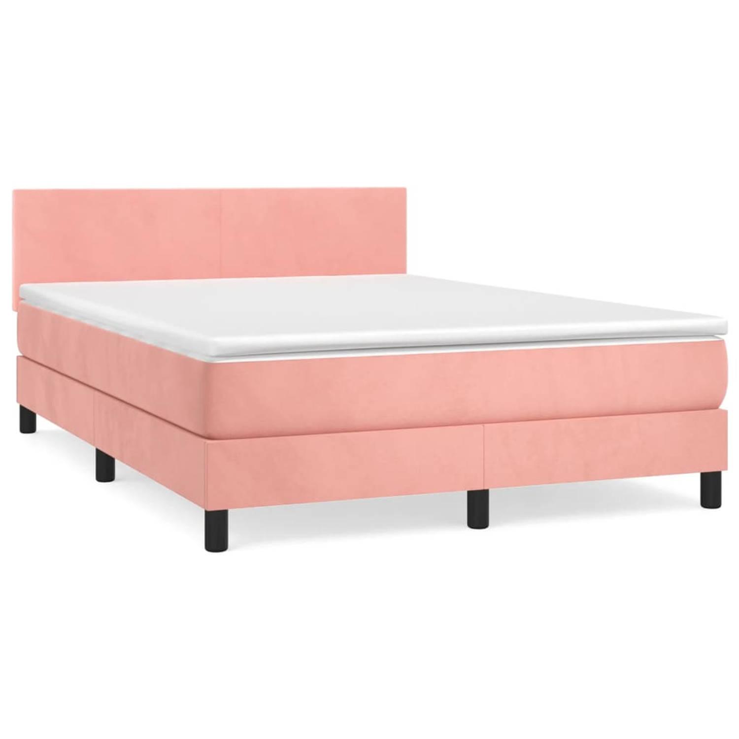 The Living Store Boxspring met matras fluweel roze 140x190 cm - Bed