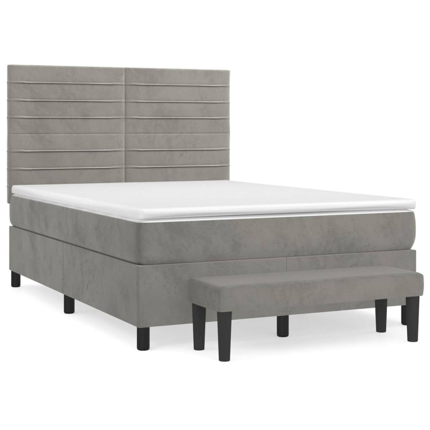 The Living Store Boxspring met matras fluweel lichtgrijs 140x190 cm - Bed