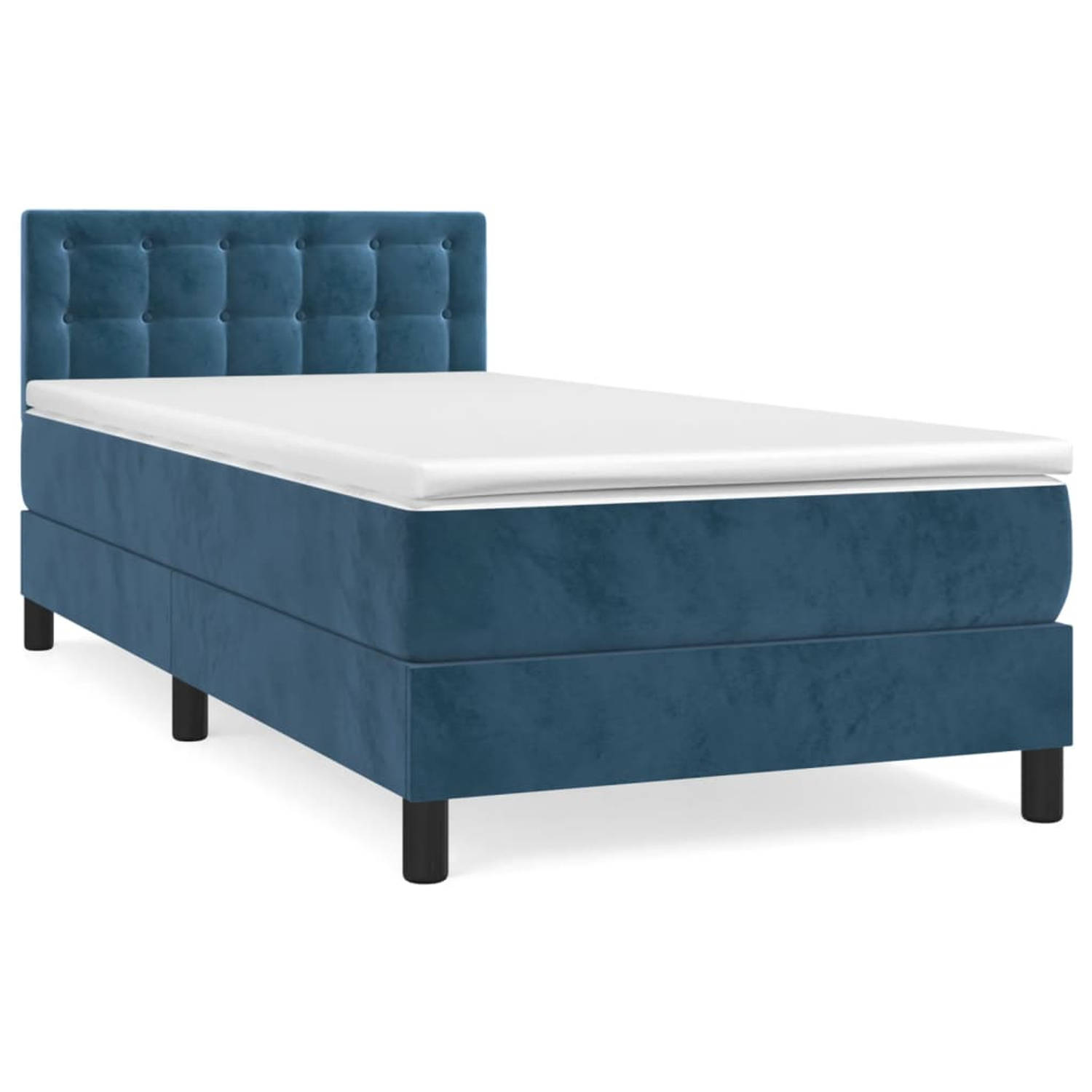 The Living Store Boxspring met matras fluweel donkerblauw 90x190 cm - Bed