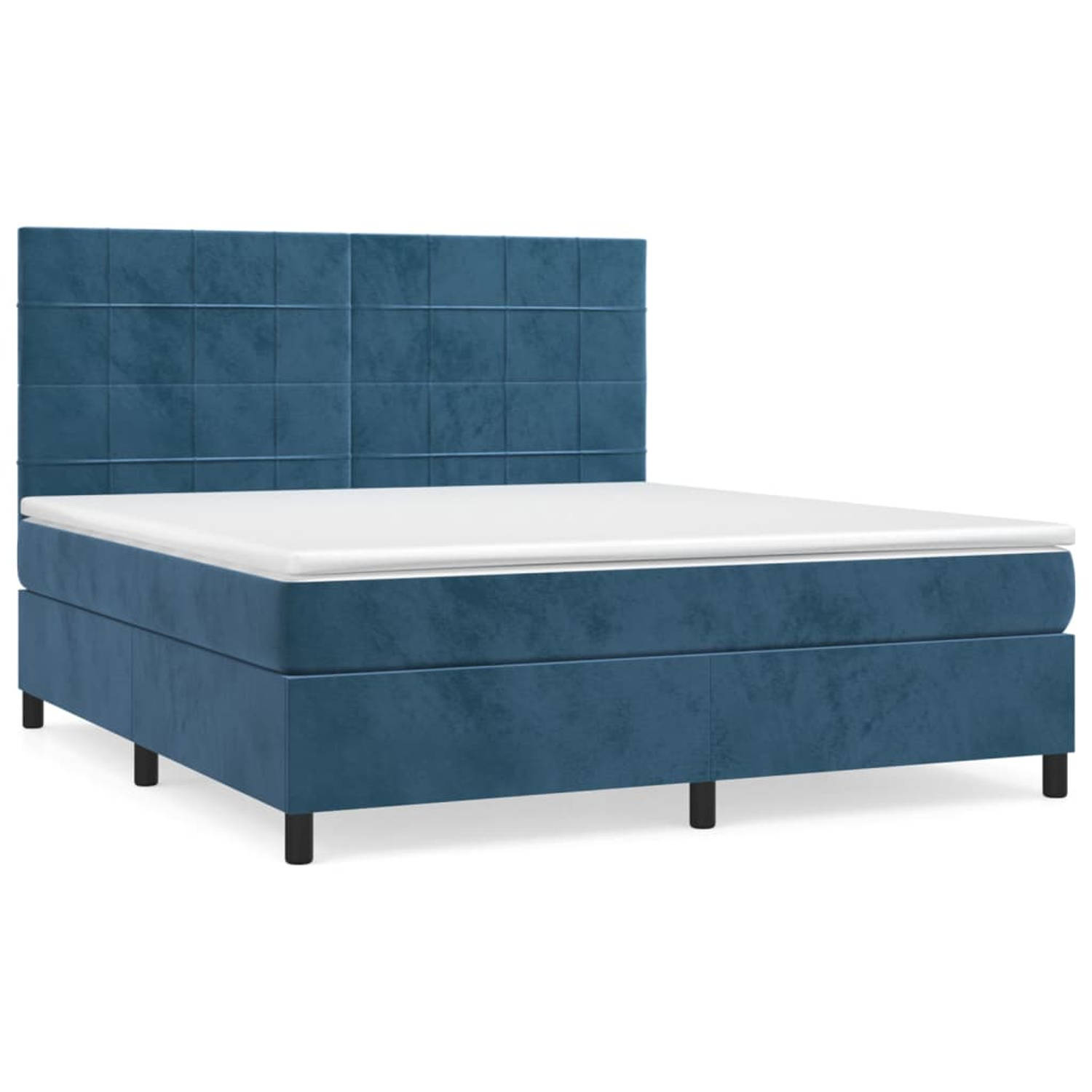 The Living Store Bed Donkerblauw 203x180x118/128 cm - Pocketvering Matras - Verstelbaar Hoofdbord