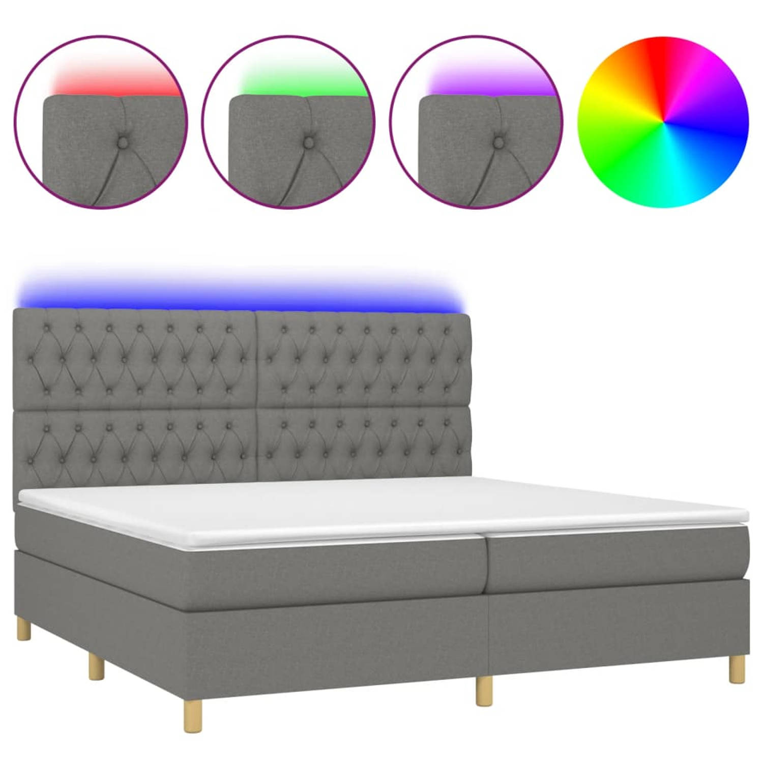 The Living Store Boxspring met matras en LED stof donkergrijs 200x200 cm - Boxspring - Boxsprings - Bed - Slaapmeubel - Boxspringbed - Boxspring Bed - Tweepersoonsbed - Bed Met Mat