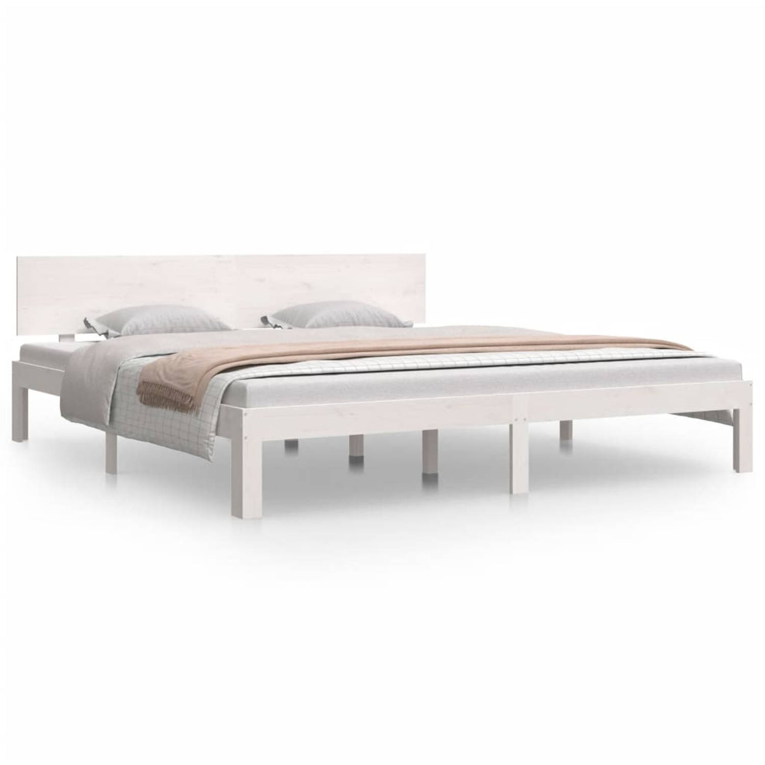 The Living Store Bedframe massief grenenhout wit 180x200 cm - Bed