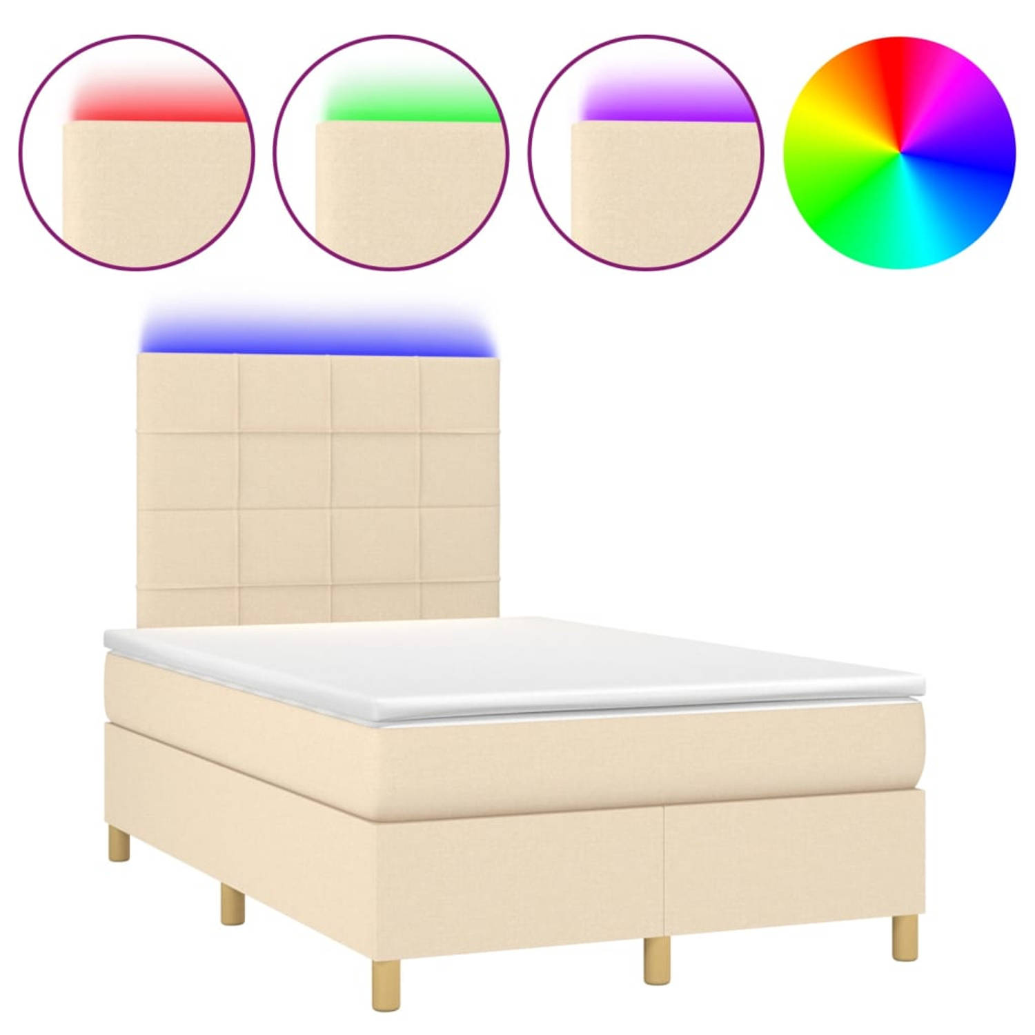 The Living Store Bed - Crème - 120x200 cm - Hoofdbord Verstelbaar - LED-verlichting - Pocketvering Matras -
