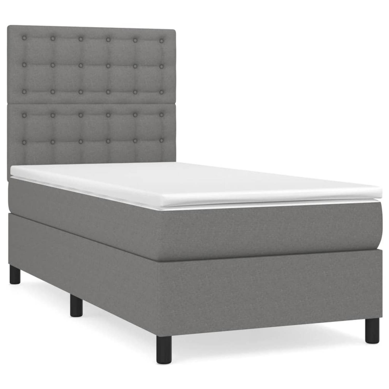 The Living Store Boxspringbed Donkergrijs 203x90x118/128cm - Pocketvering - Middelharde ondersteuning