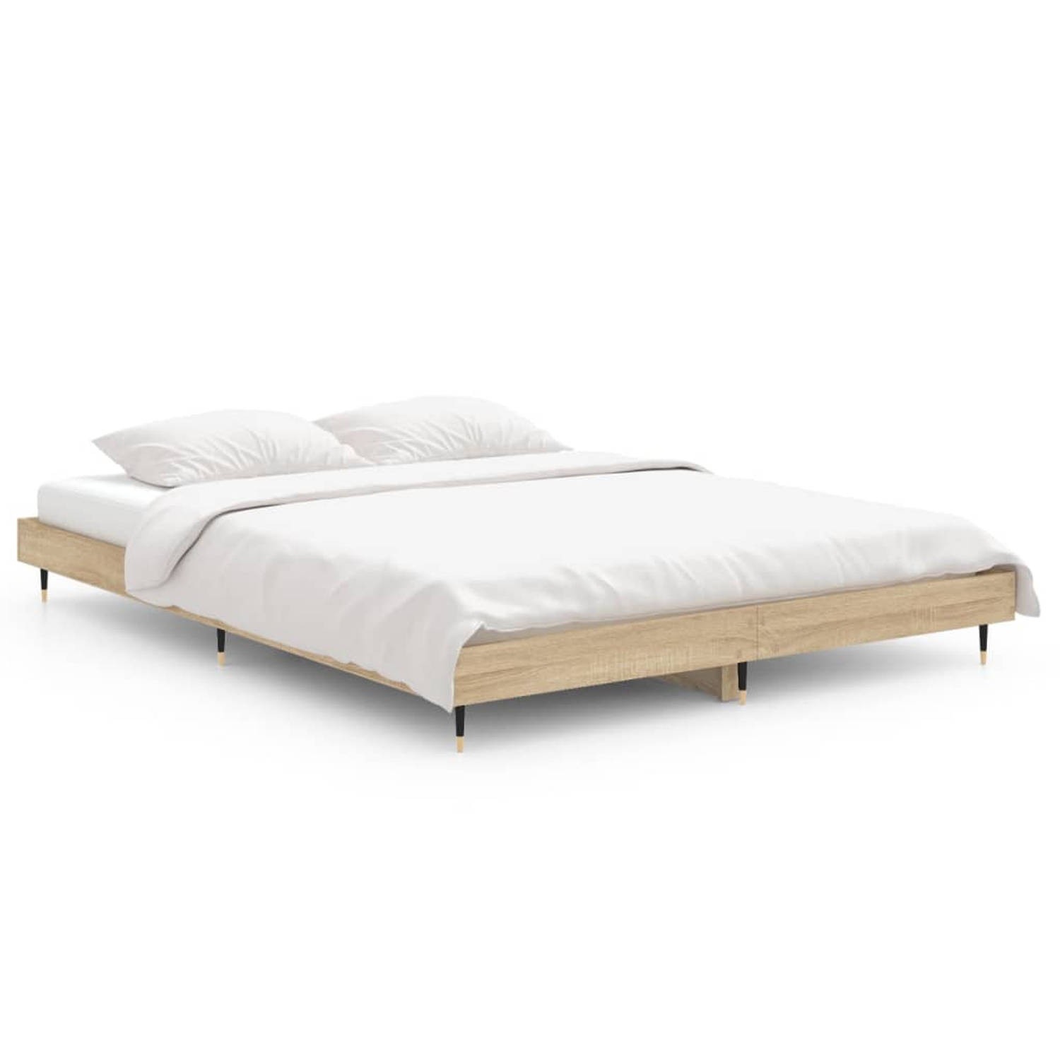 The Living Store Bedframe bewerkt hout sonoma eikenkleurig 90x190 cm - Bed