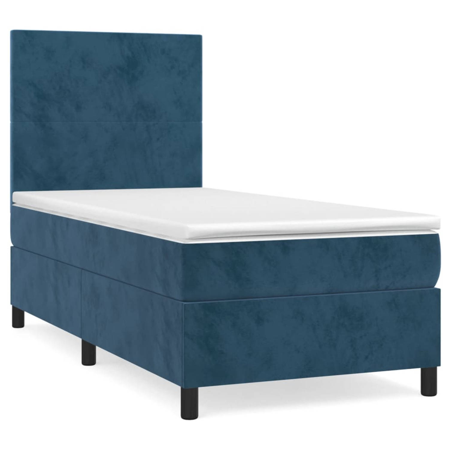 The Living Store Boxspring met matras fluweel donkerblauw 90x200 cm - Bed