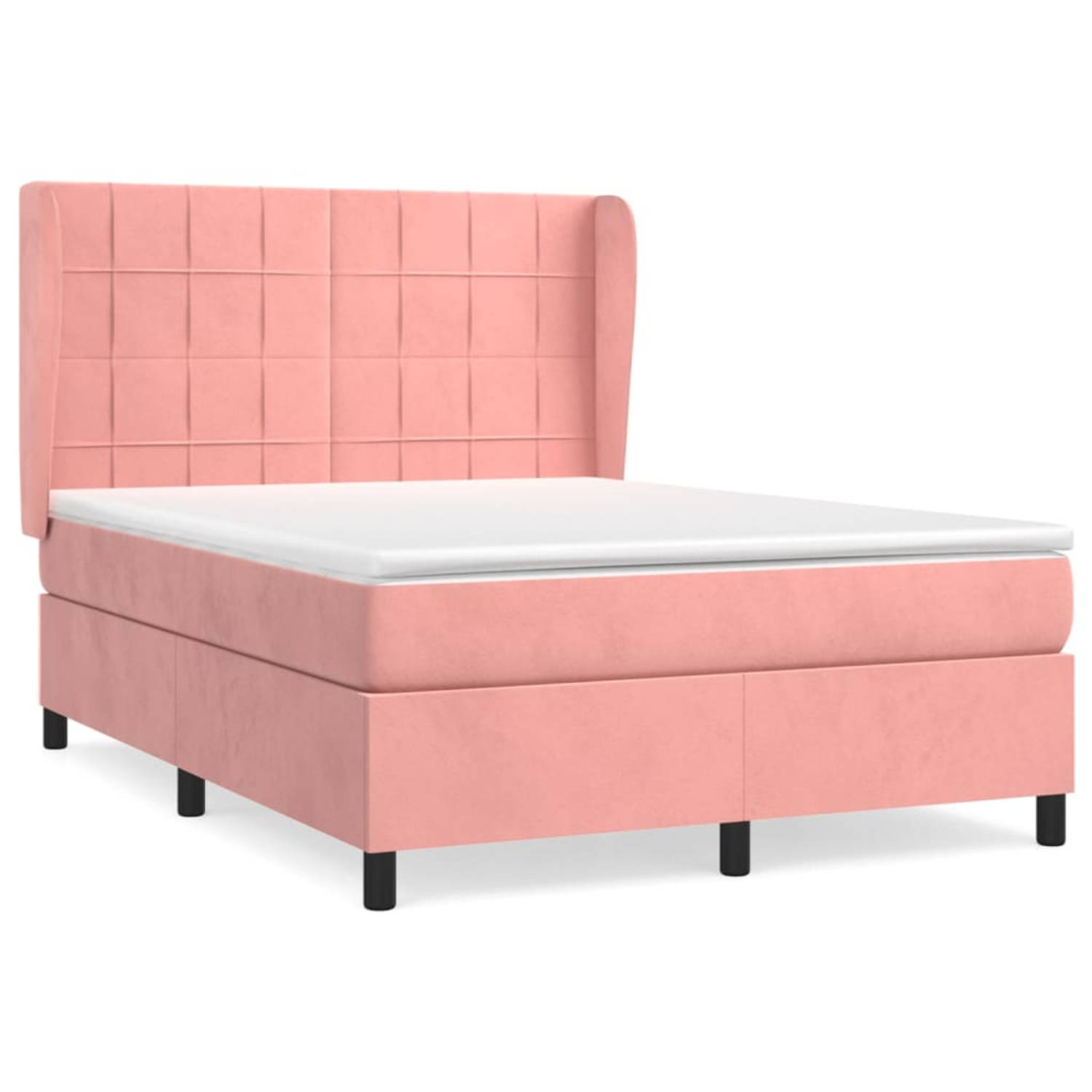 The Living Store Bed - Roze Fluweel - 193 x 147 x 118/128 cm - Pocketvering Matras - Middelharde Ondersteuning - Huidvriendelijk Topmatras