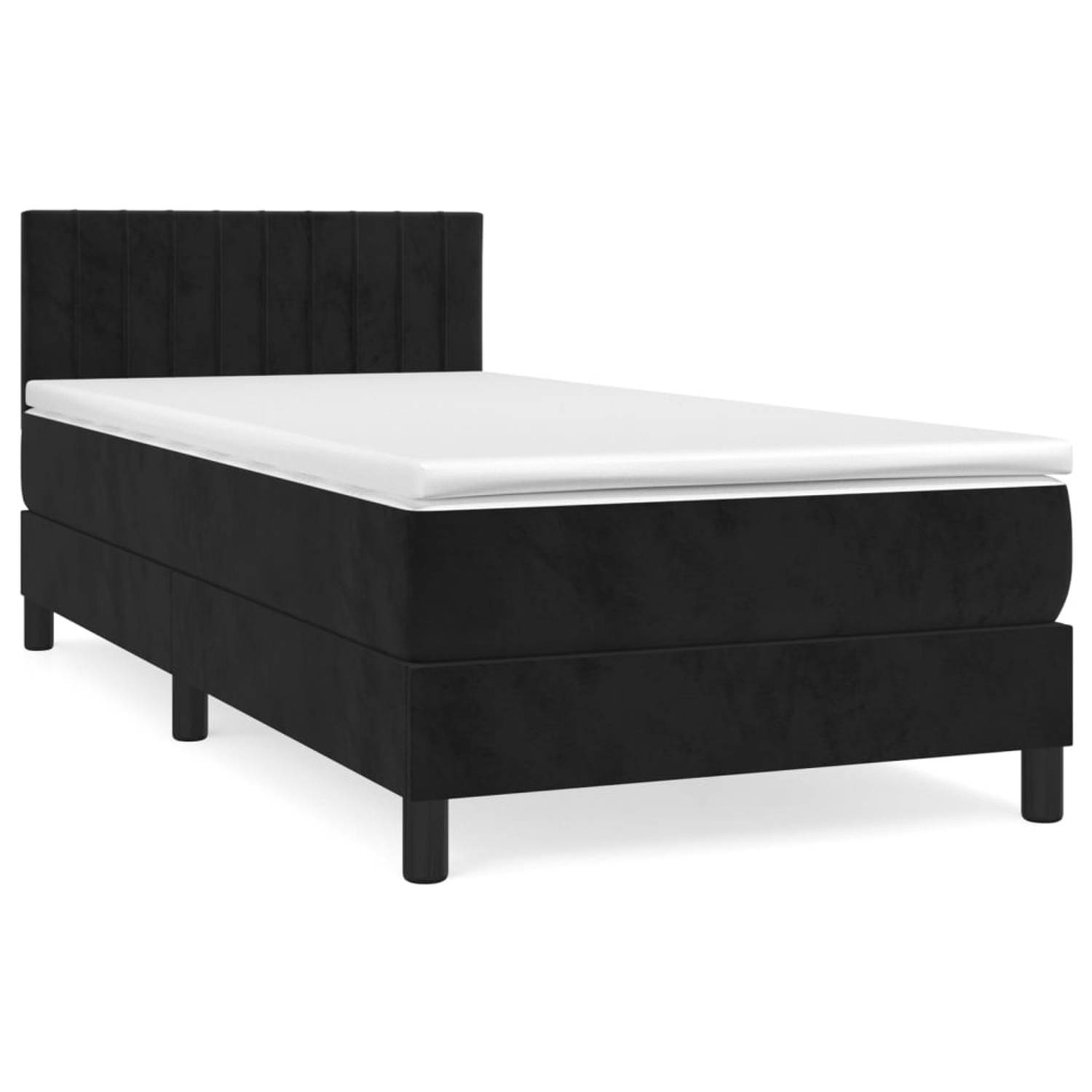 The Living Store Bedframe Zwarte Stof 203x90x78/88 cm - Pocketvering Matras 90x200x20 cm - Topmatras Huidvriendelijk 90x200x5 cm