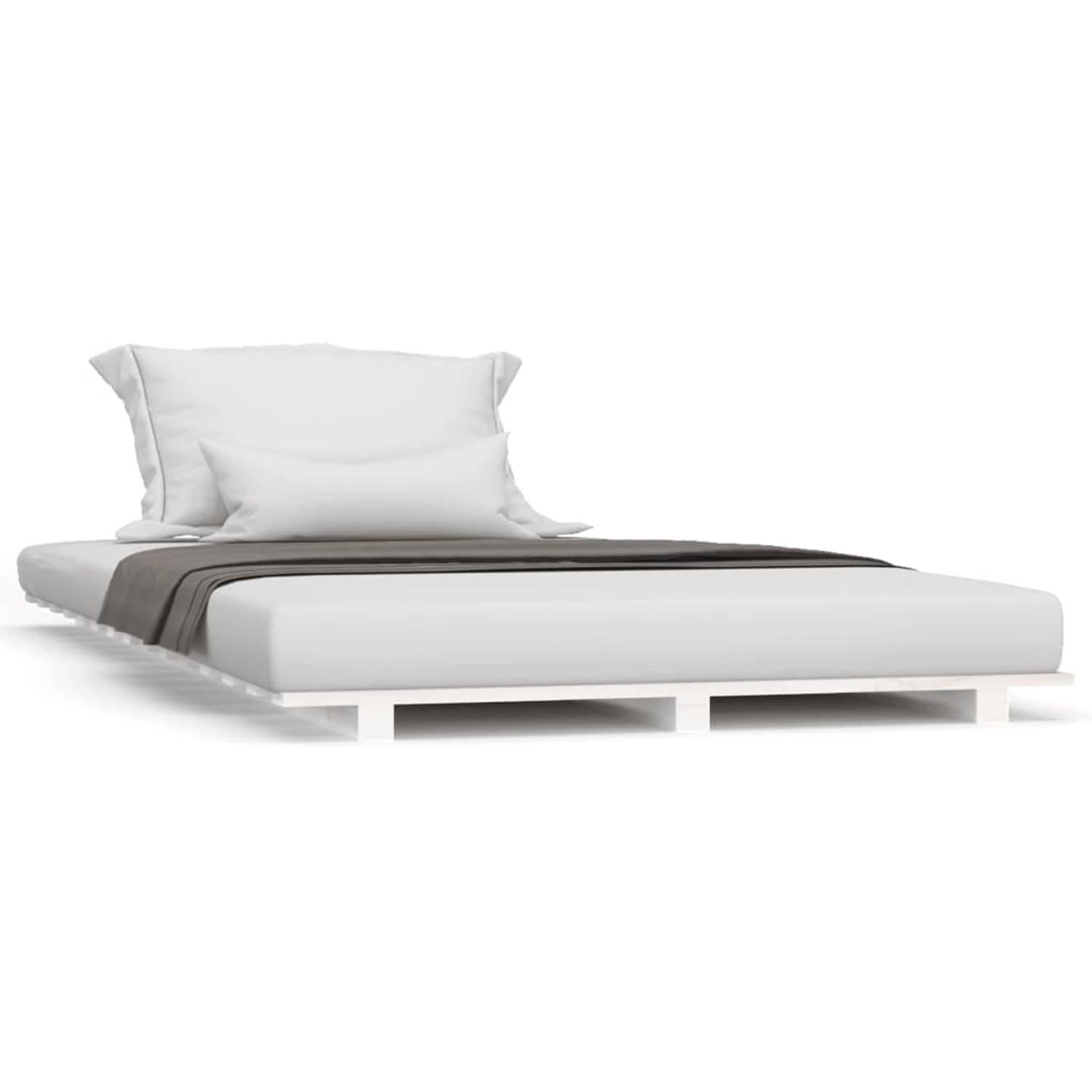 The Living Store Bedframe massief grenenhout wit 75x190 cm - Bed