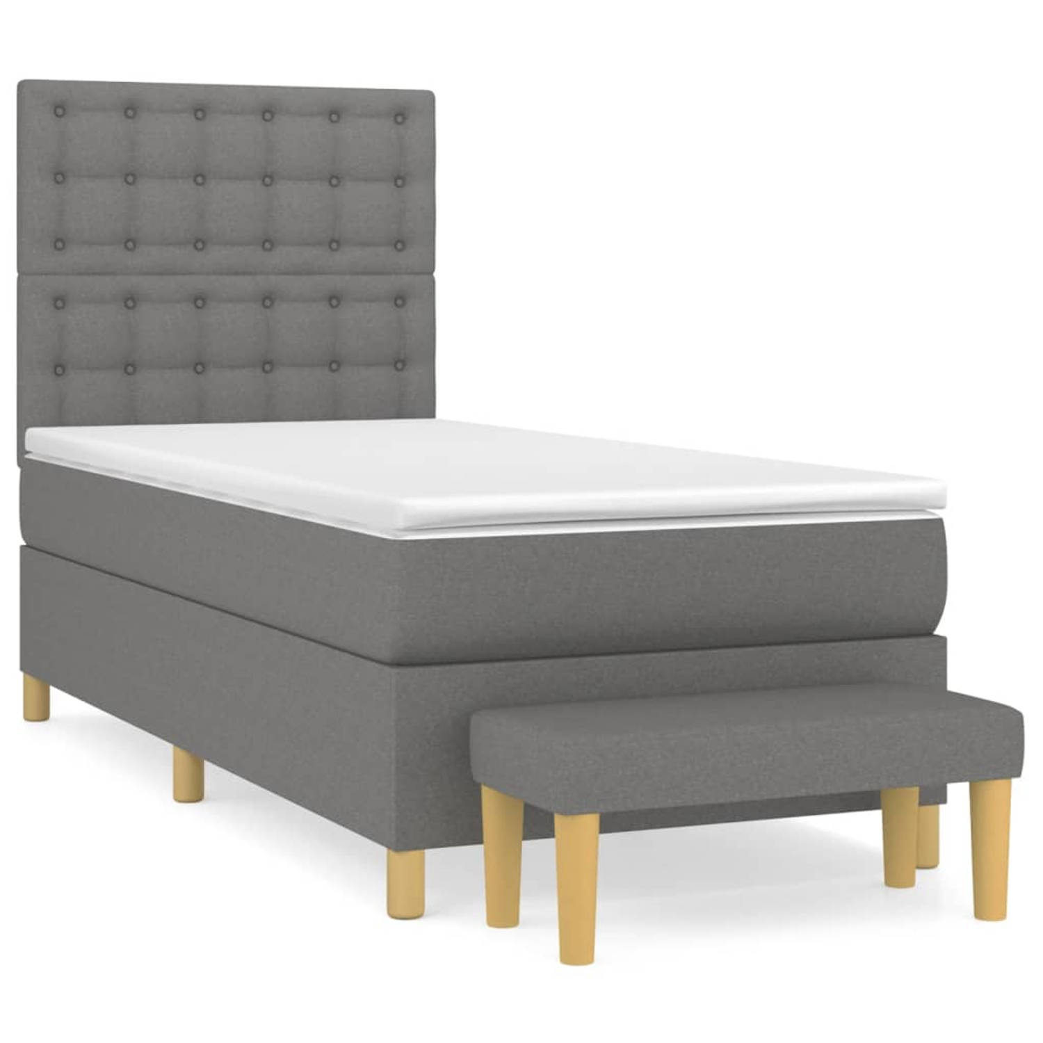 The Living Store Boxspringbed Donkergrijs 203x90x118/128 cm - Pocketvering matras - Middelharde ondersteuning