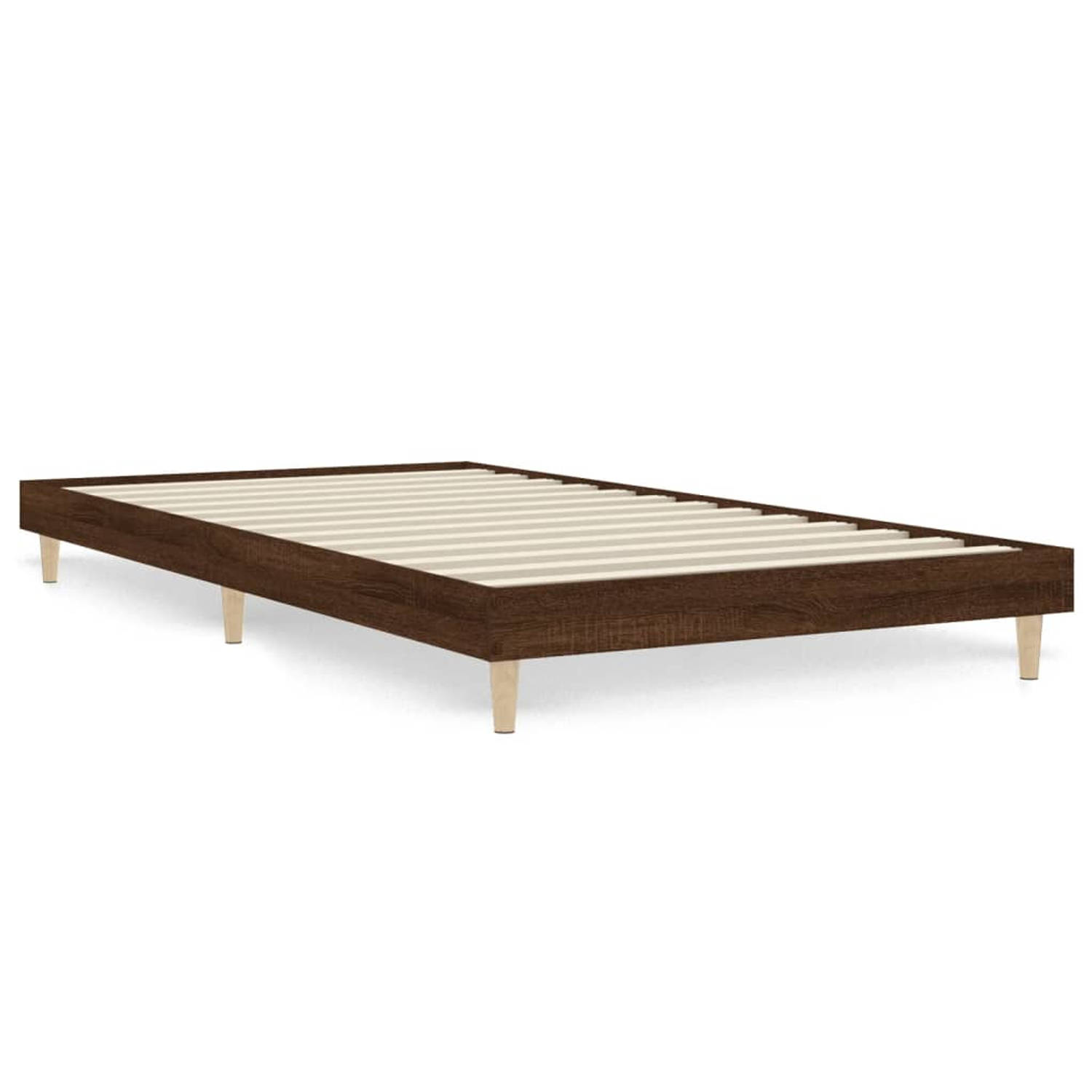 The Living Store Bedframe bewerkt hout bruineikenkleurig 90x190 cm - Bed