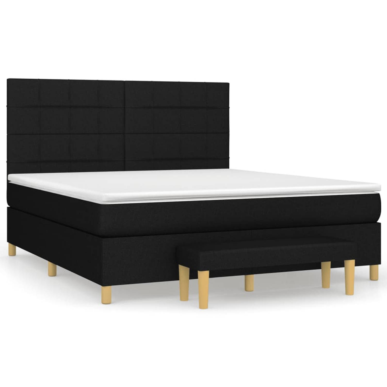 The Living Store Boxspring Bed - Zwart - 203 x 180 x 118/128 cm - Pocketvering Matras - Middelharde Ondersteuning - Huidvriendelijk Topmatras - Multifunctioneel Bankje - Inclusief