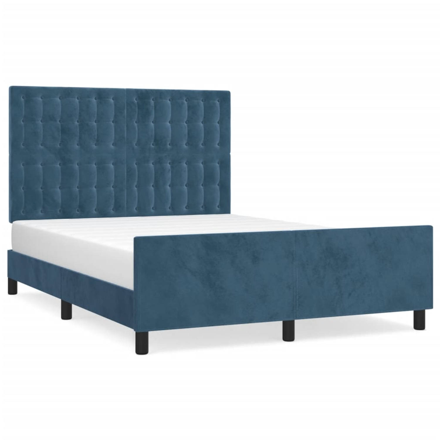 The Living Store Bedframe - Fluweel - Verstelbaar hoofdeinde - Multiplex lattenbodem - Donkerblauw - 193x146x118/128 cm