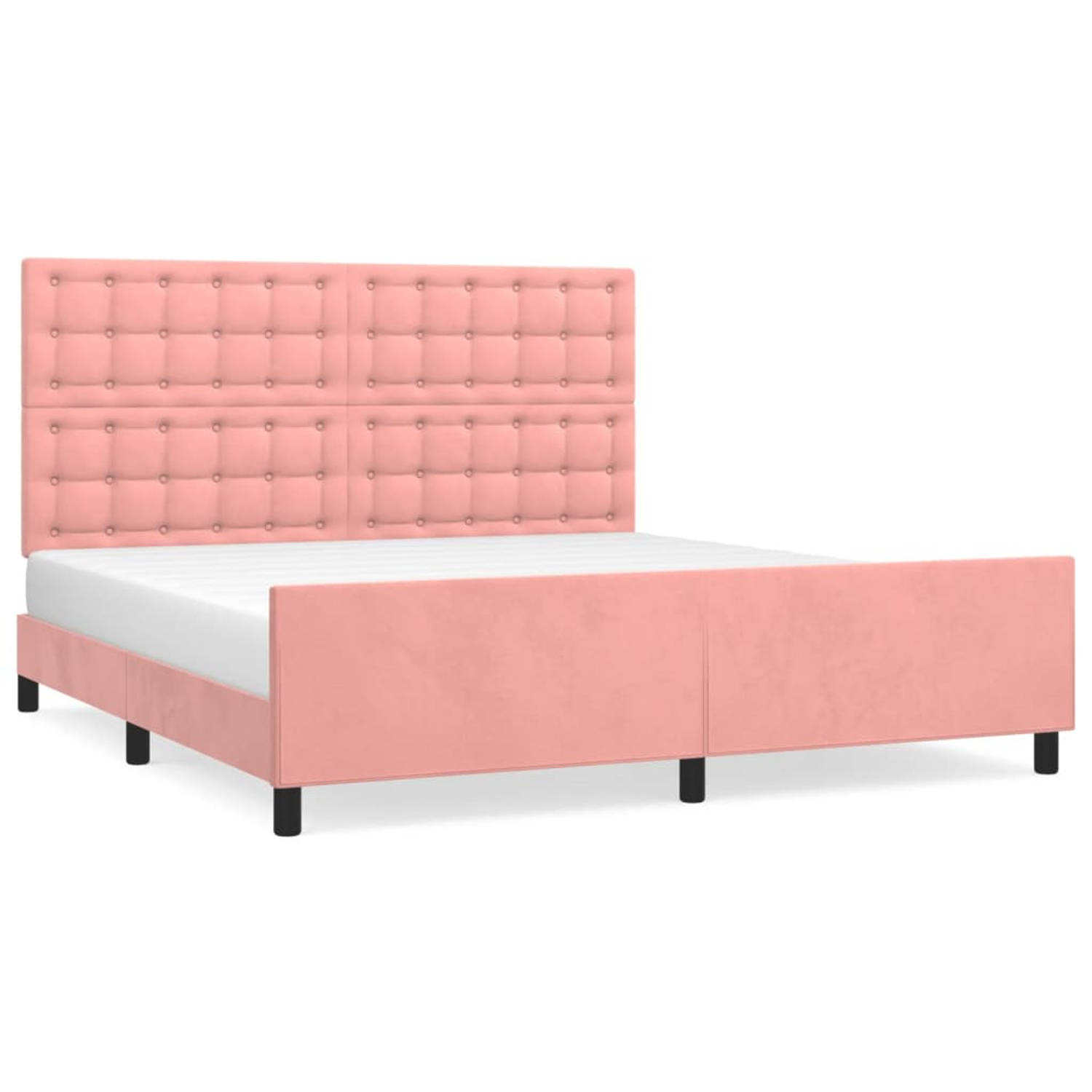 The Living Store Bedframe met hoofdeinde fluweel roze 180x200 cm - Bed