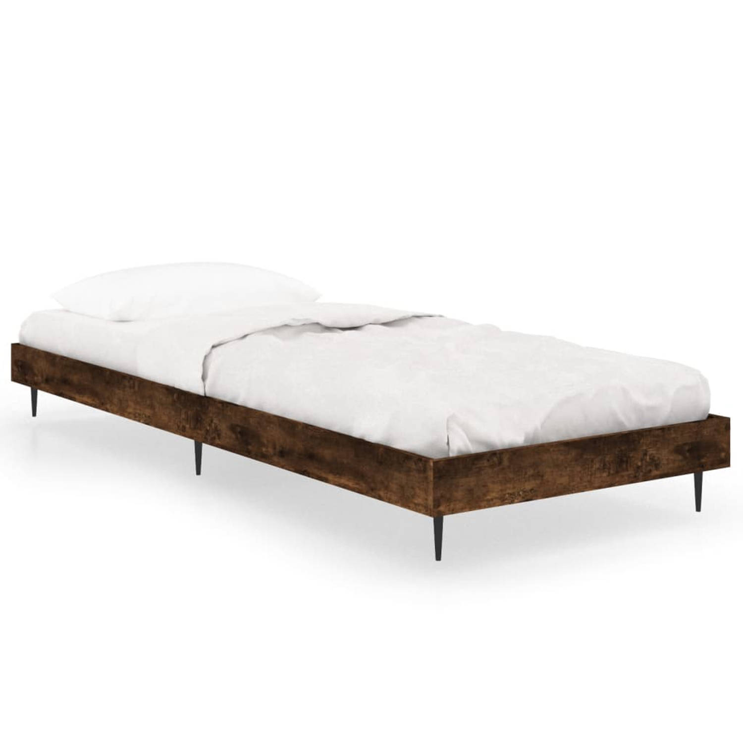 The Living Store Bedframe bewerkt hout gerookt eikenkleurig 75x190 cm - Bed