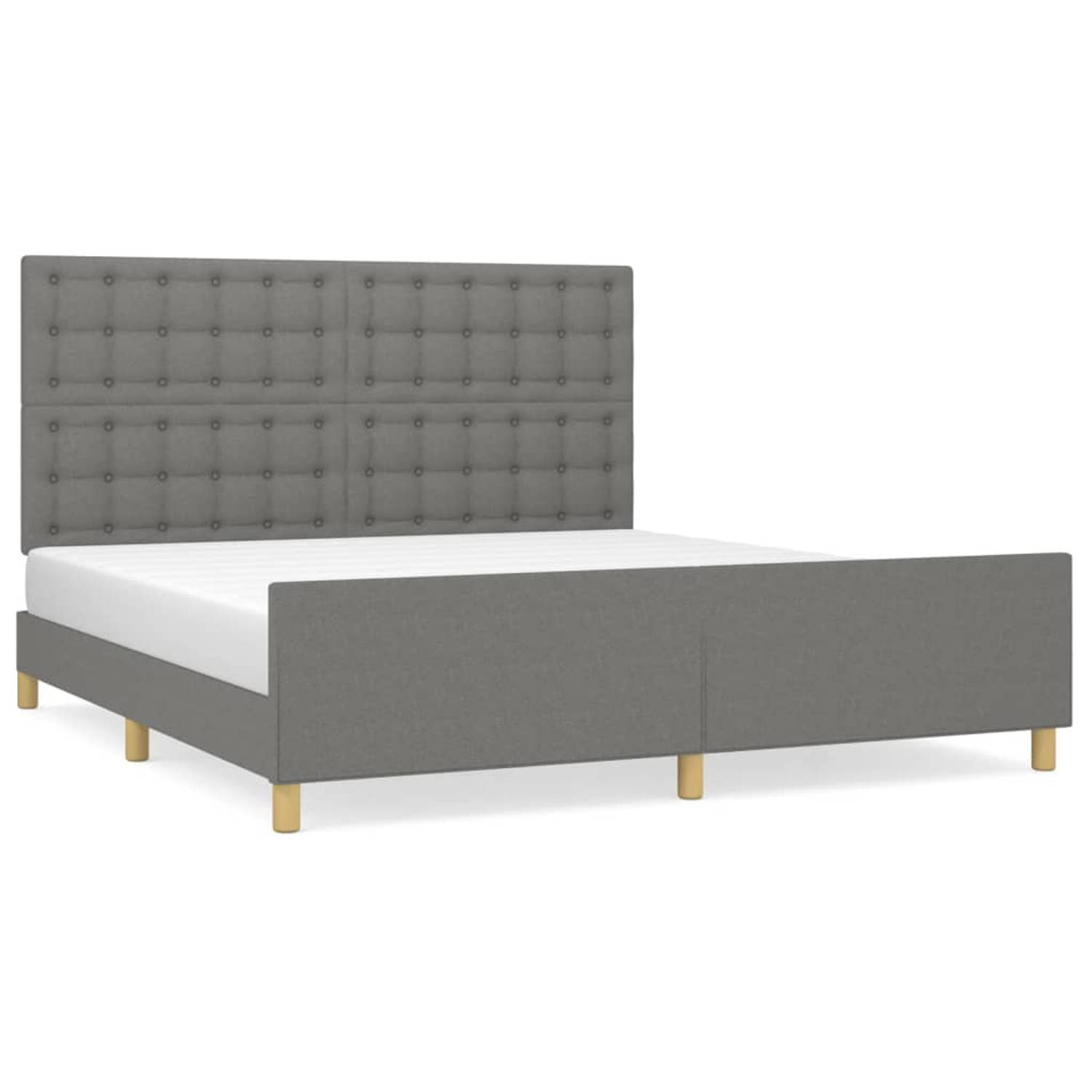 The Living Store Bedframe met hoofdeinde stof donkergrijs 180x200 cm - Bed