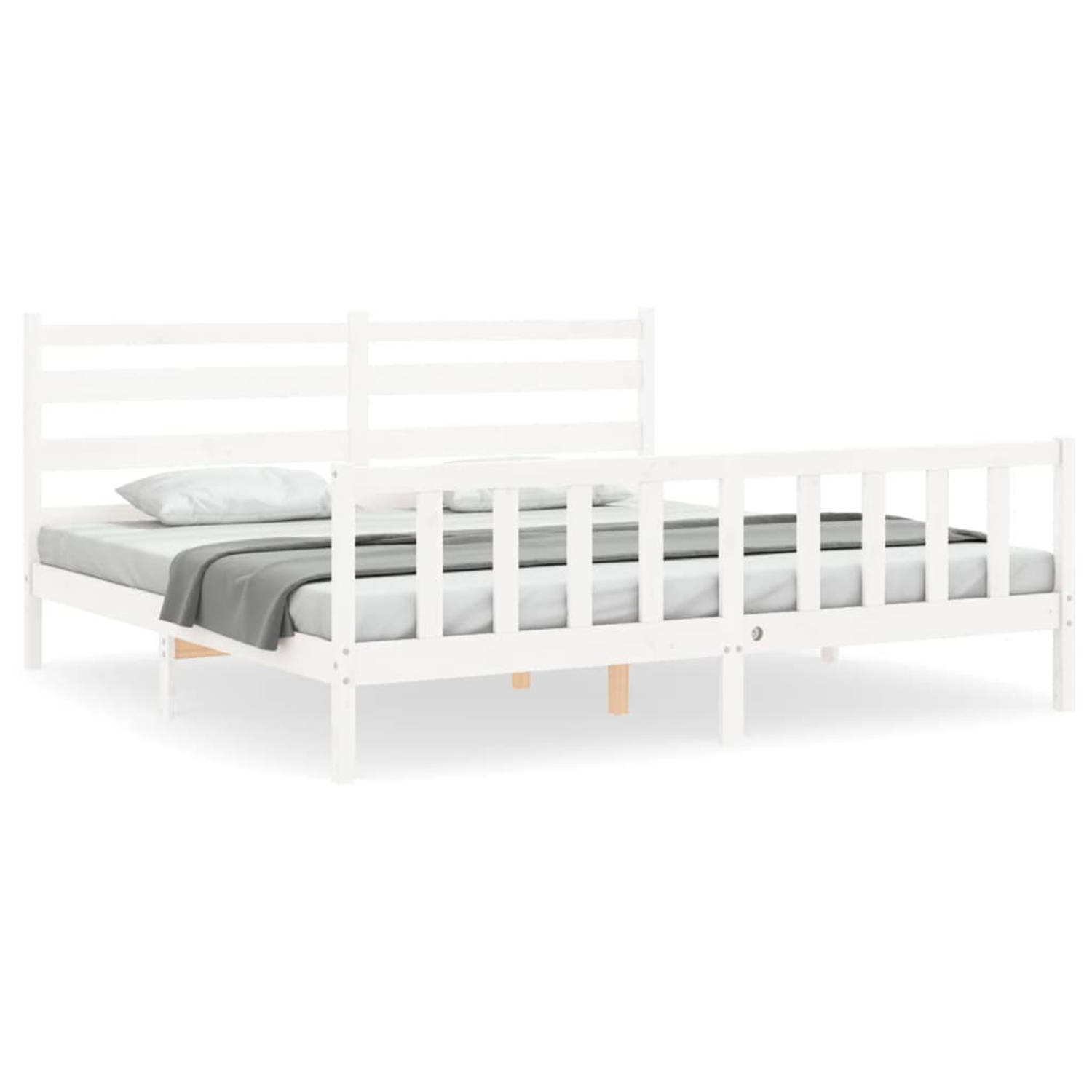 The Living Store Bedframe met hoofdbord massief hout wit 180x200 cm - Bedframe - Bedframes - Bed - Tweepersoonsbed - Slaapkamermeubel - Houten Bedframe - Houten Bed - Bedbodem - Ma