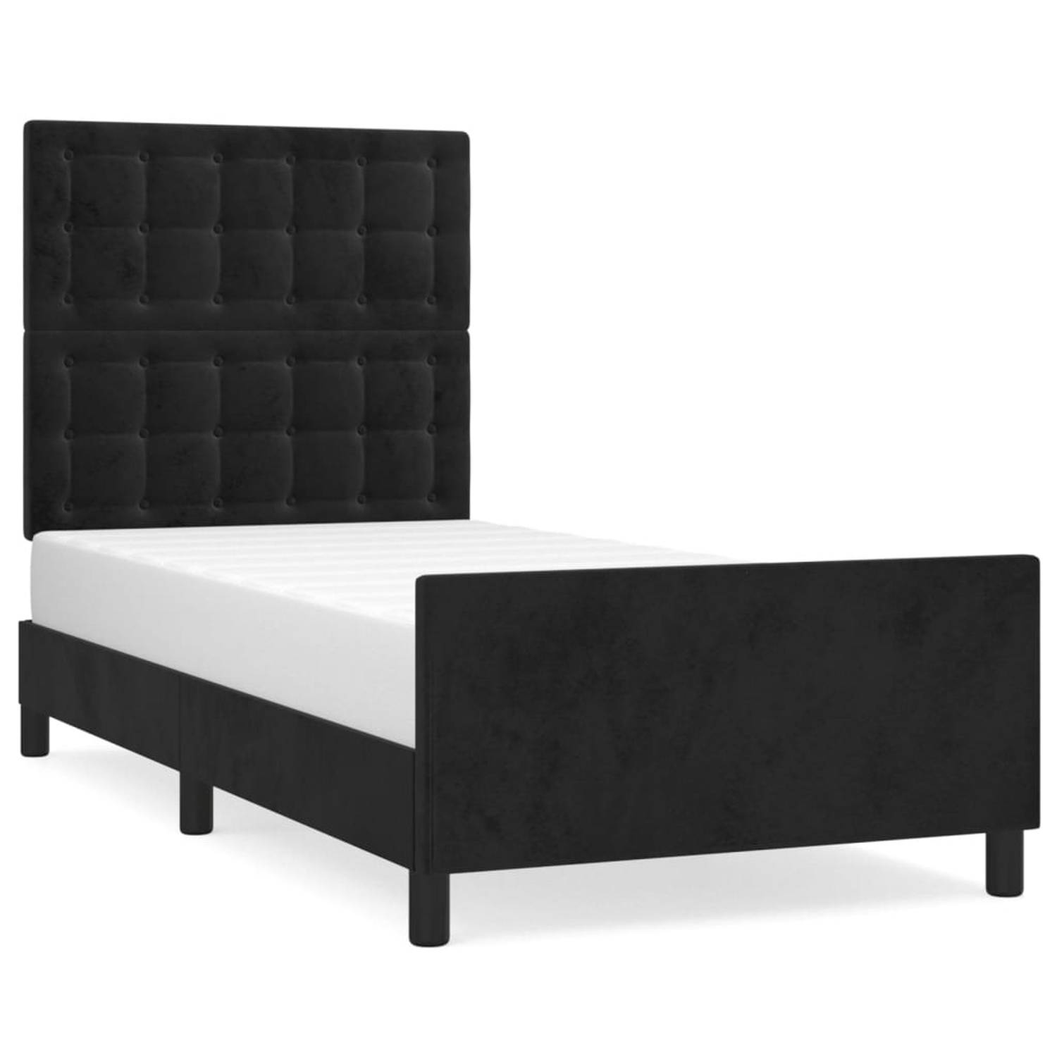 The Living Store Bedframe met hoofdeinde fluweel zwart 80x200 cm - Bed