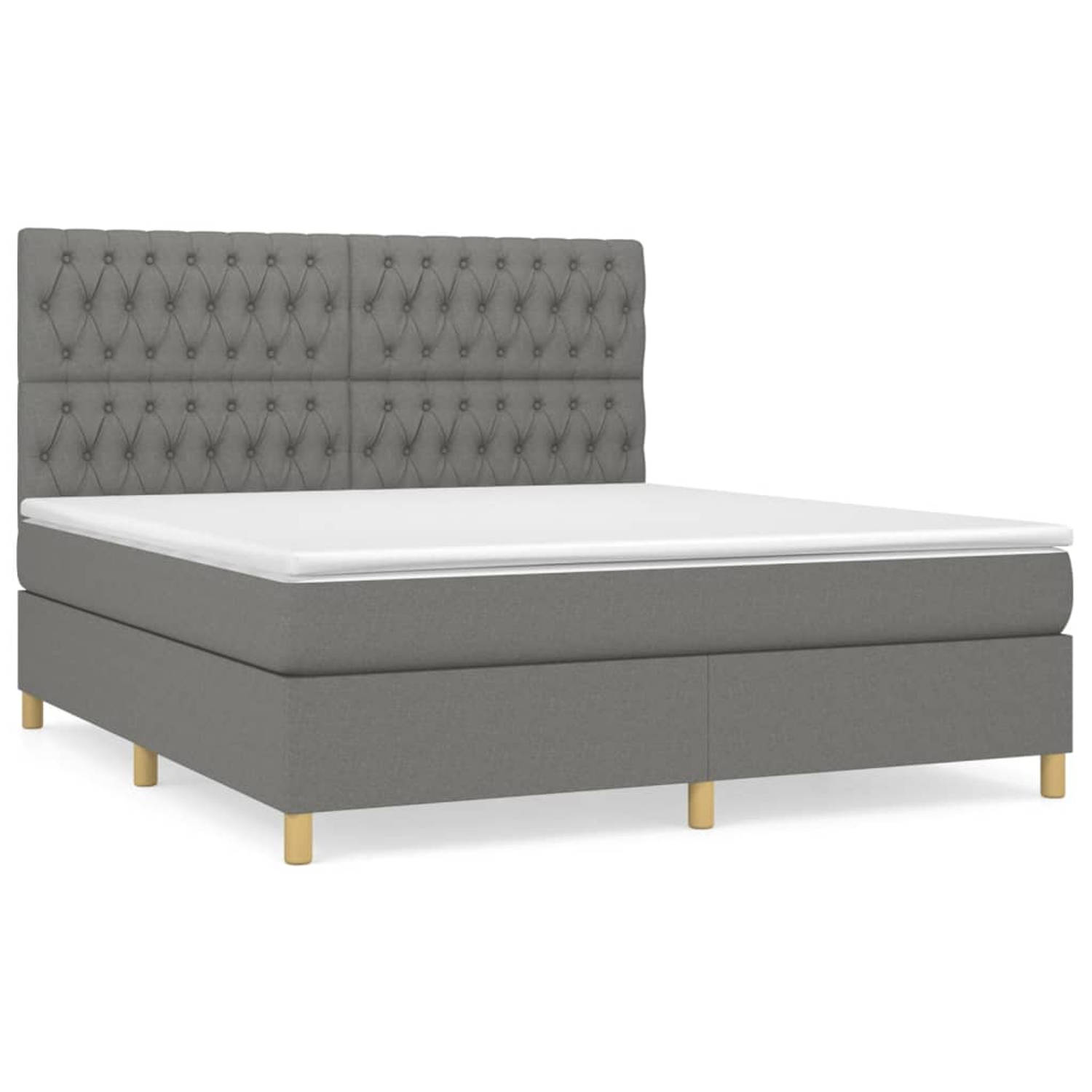 The Living Store Boxspring met matras stof donkergrijs 180x200 cm - Bed