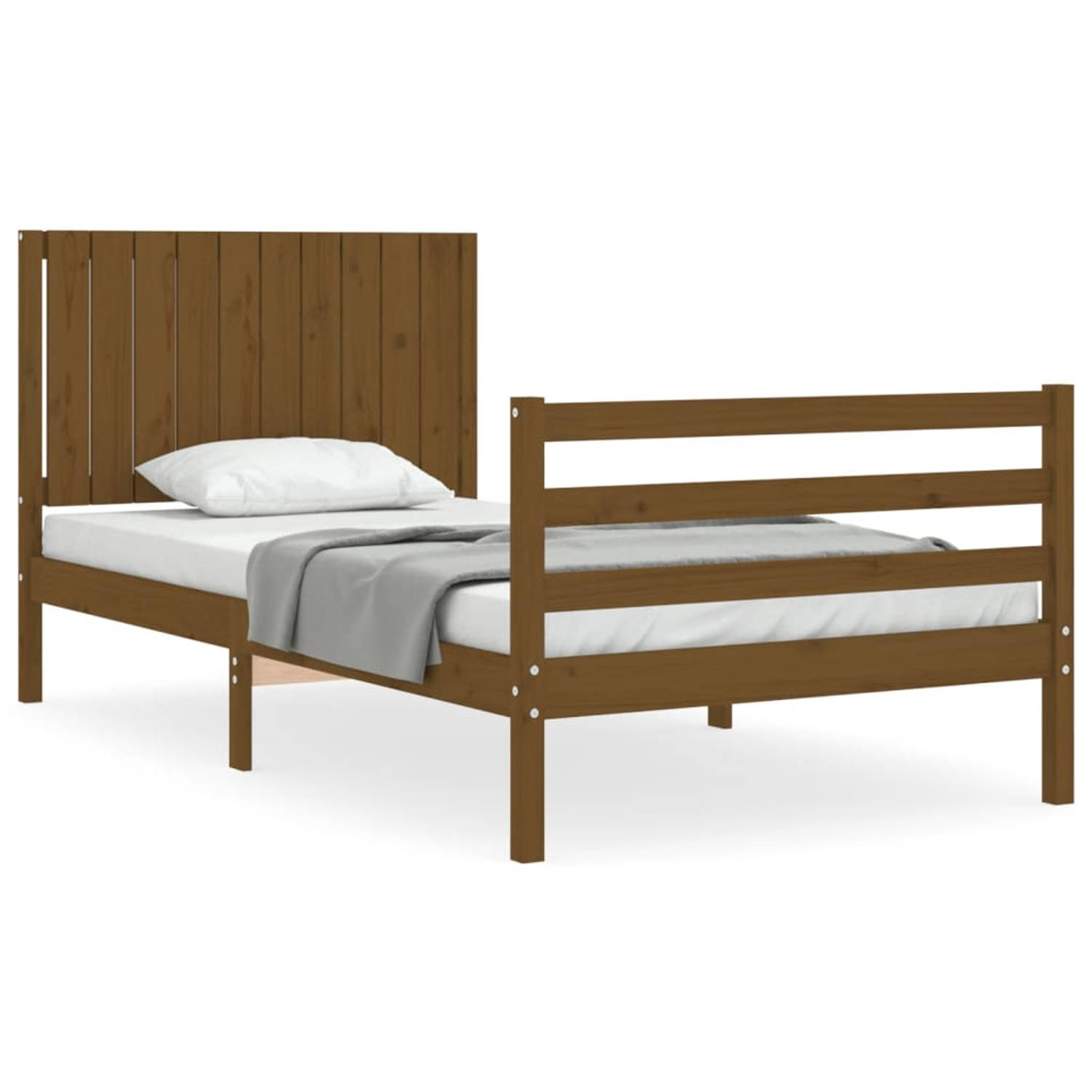 The Living Store Bedframe met hoofdbord massief hout honingbruin 100x200 cm - Bedframe - Bedframes - Bed - Eenpersoonsbed - Slaapkamermeubel - Houten Bedframe - Houten Bed - Bedbod