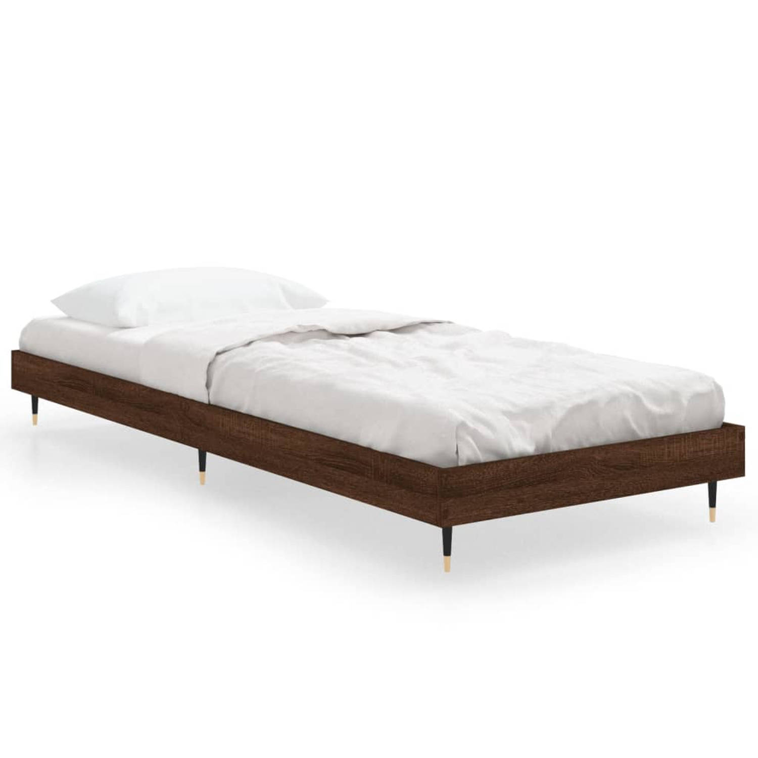 The Living Store Bedframe bewerkt hout bruineikenkleurig 75x190 cm - Bed