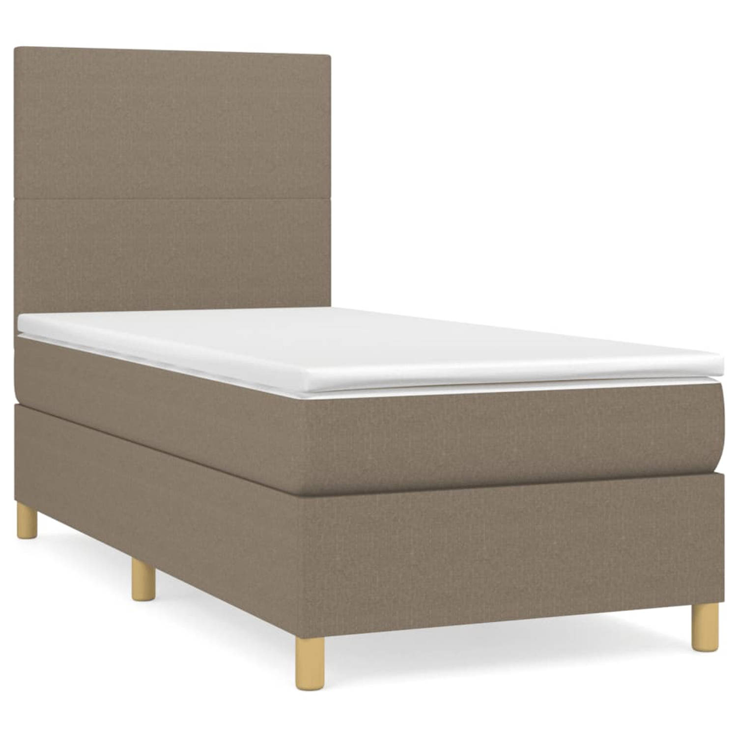 The Living Store Boxspringbed - Taupe - 203 x 100 x 118/128 cm - Duurzaam materiaal - Verstelbaar hoofdbord - Pocketvering matras - Middelharde ondersteuning - Huidvriendelijk topm