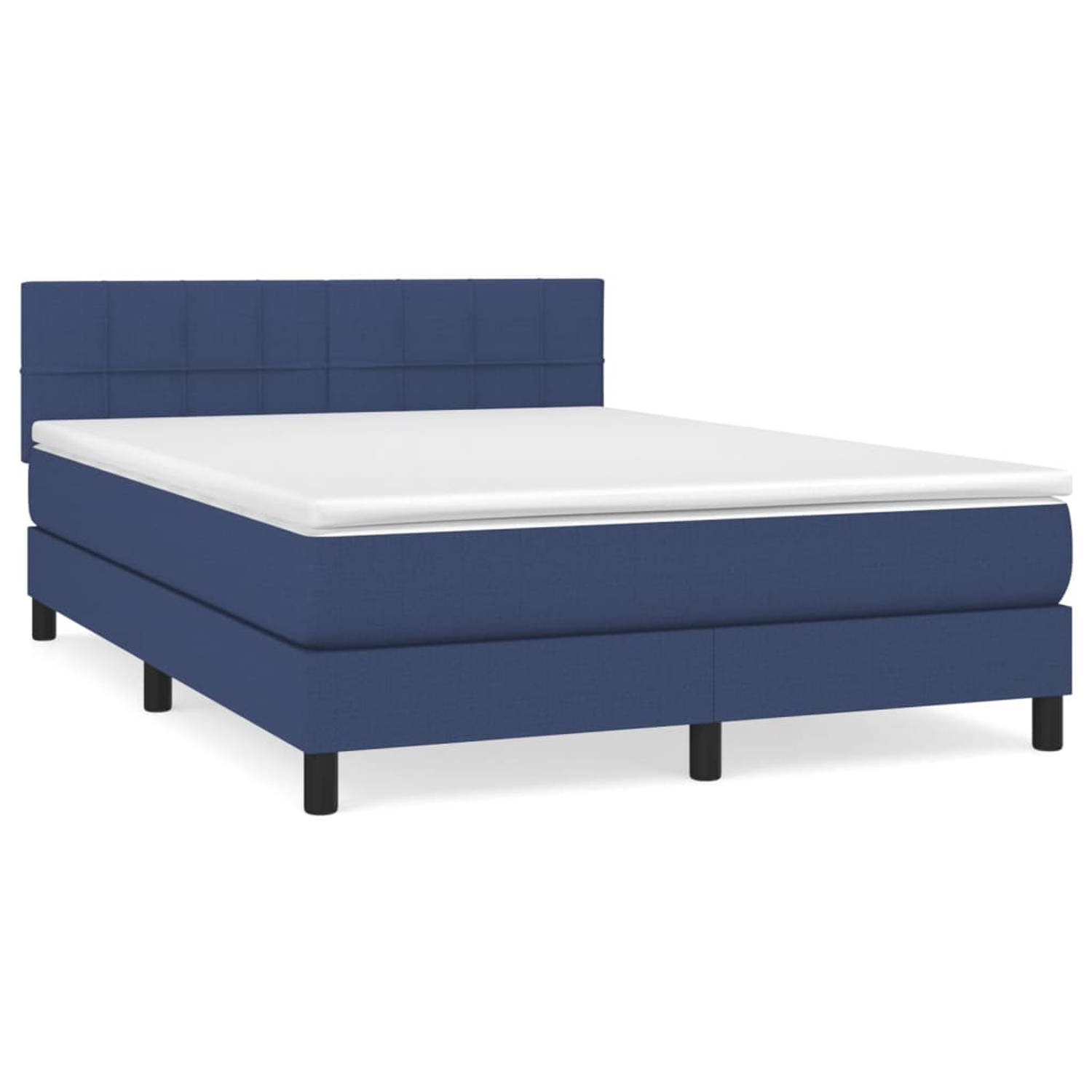 The Living Store Boxspring Bed - Blauw - 193 x 144 x 78/88 cm - Duurzaam materiaal - Verstelbaar hoofdbord - Pocketvering matras - Middelharde ondersteuning - Huidvriendelijk topma