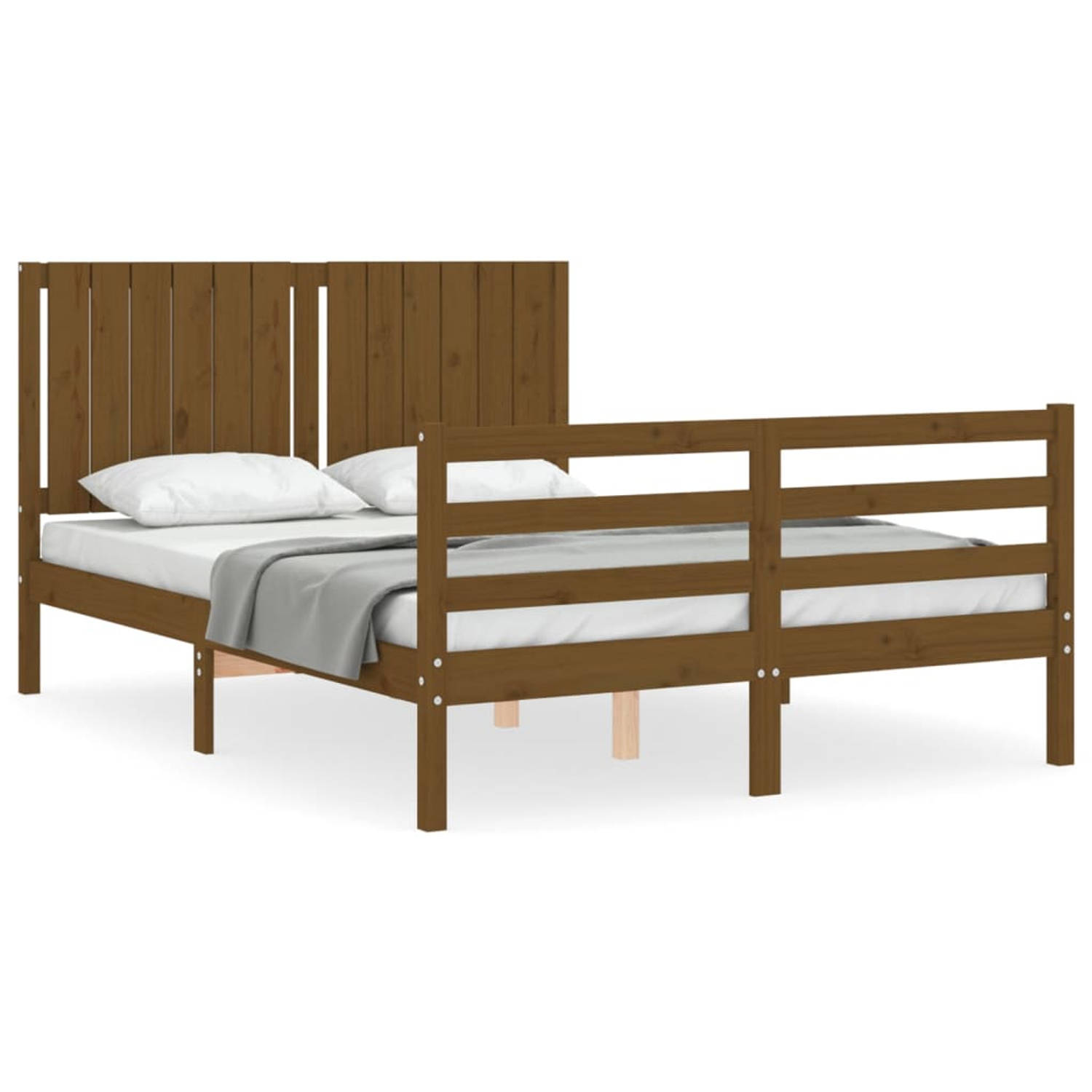 The Living Store Bedframe met hoofdbord massief hout honingbruin 140x200 cm - Bedframe - Bedframes - Bed - Tweepersoonsbed - Slaapkamermeubel - Houten Bedframe - Houten Bed - Bedbo