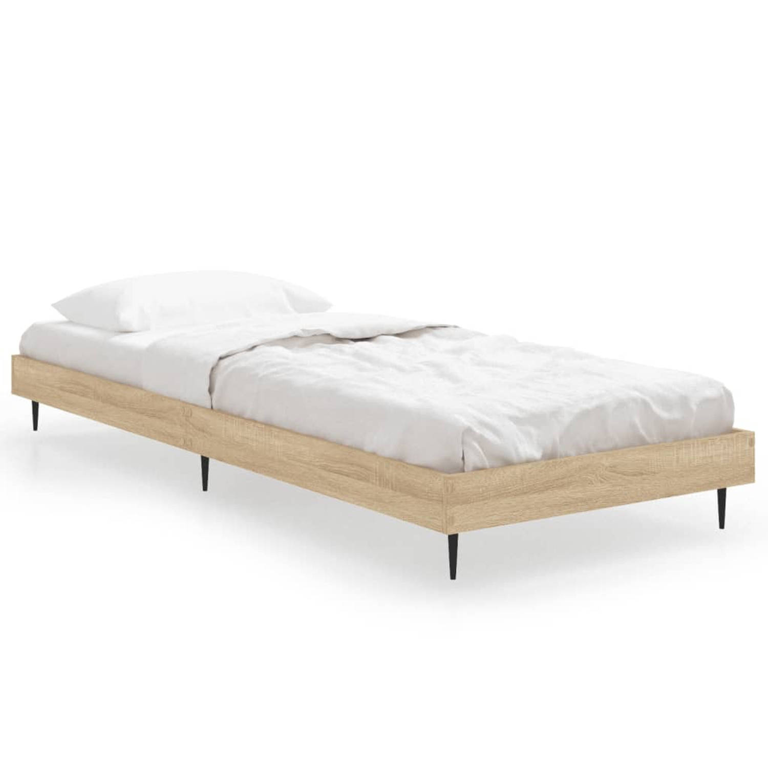 The Living Store Bedframe bewerkt hout sonoma eikenkleurig 75x190 cm - Bed