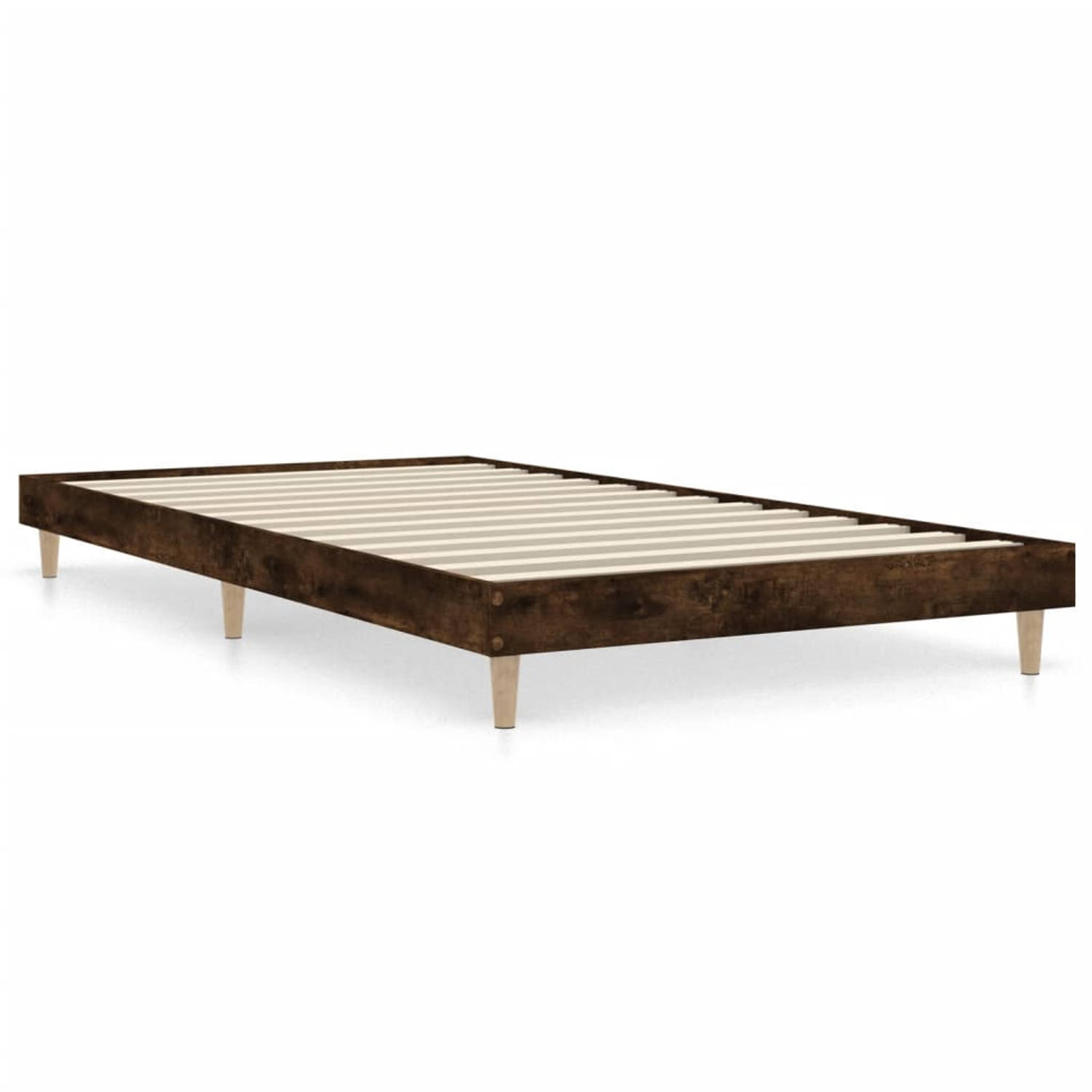 The Living Store Bedframe - Gerookt eiken - 193 x 93 x 20 cm - Duurzaam hout - Stevige poten - Multiplex lattenbodem- Montage vereist