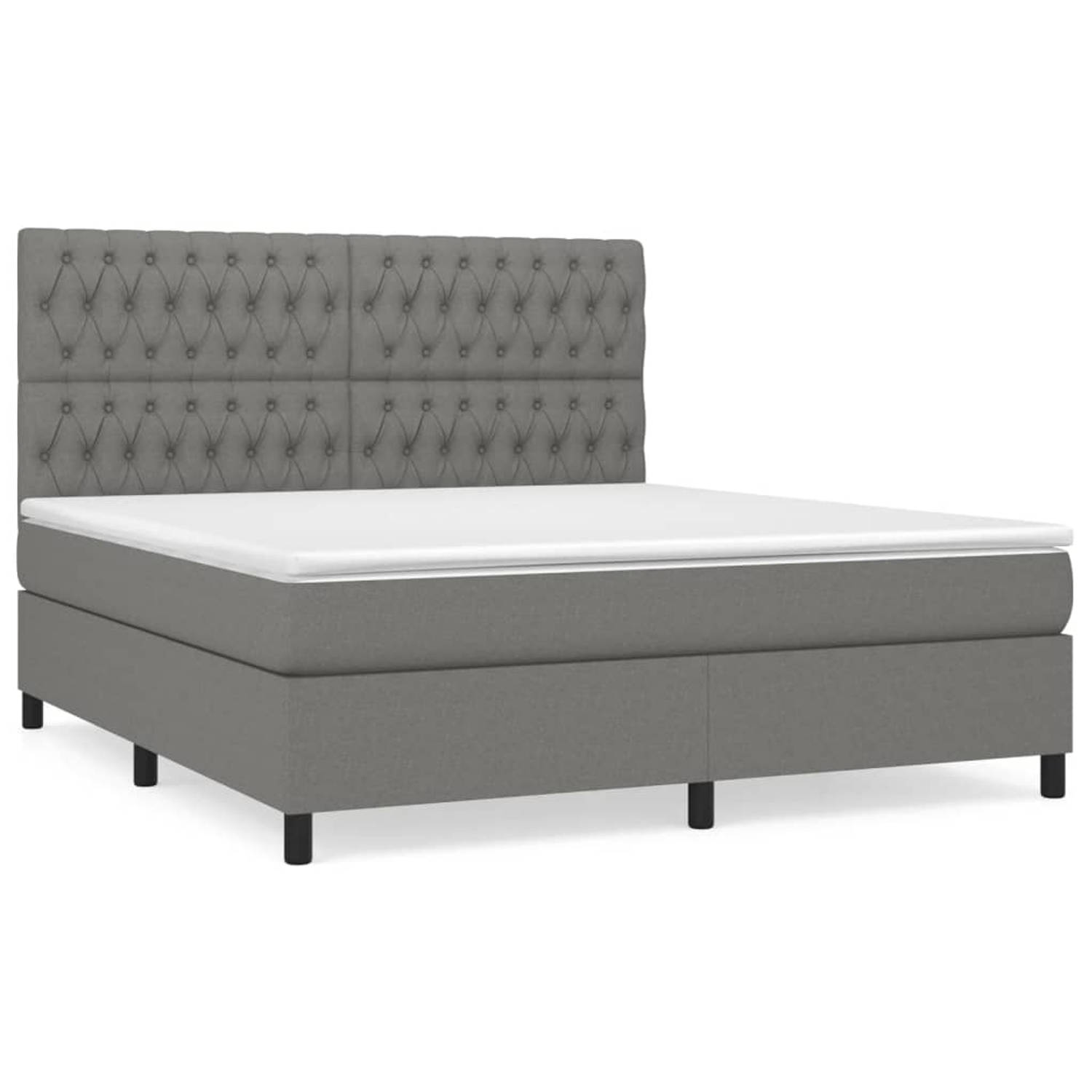 The Living Store Boxspringbed - Donkergrijs - Stof - 203 x 180 x 118/128 cm - Verstelbaar hoofdbord - Pocketvering matras - Middelharde ondersteuning - Huidvriendelijk topmatras