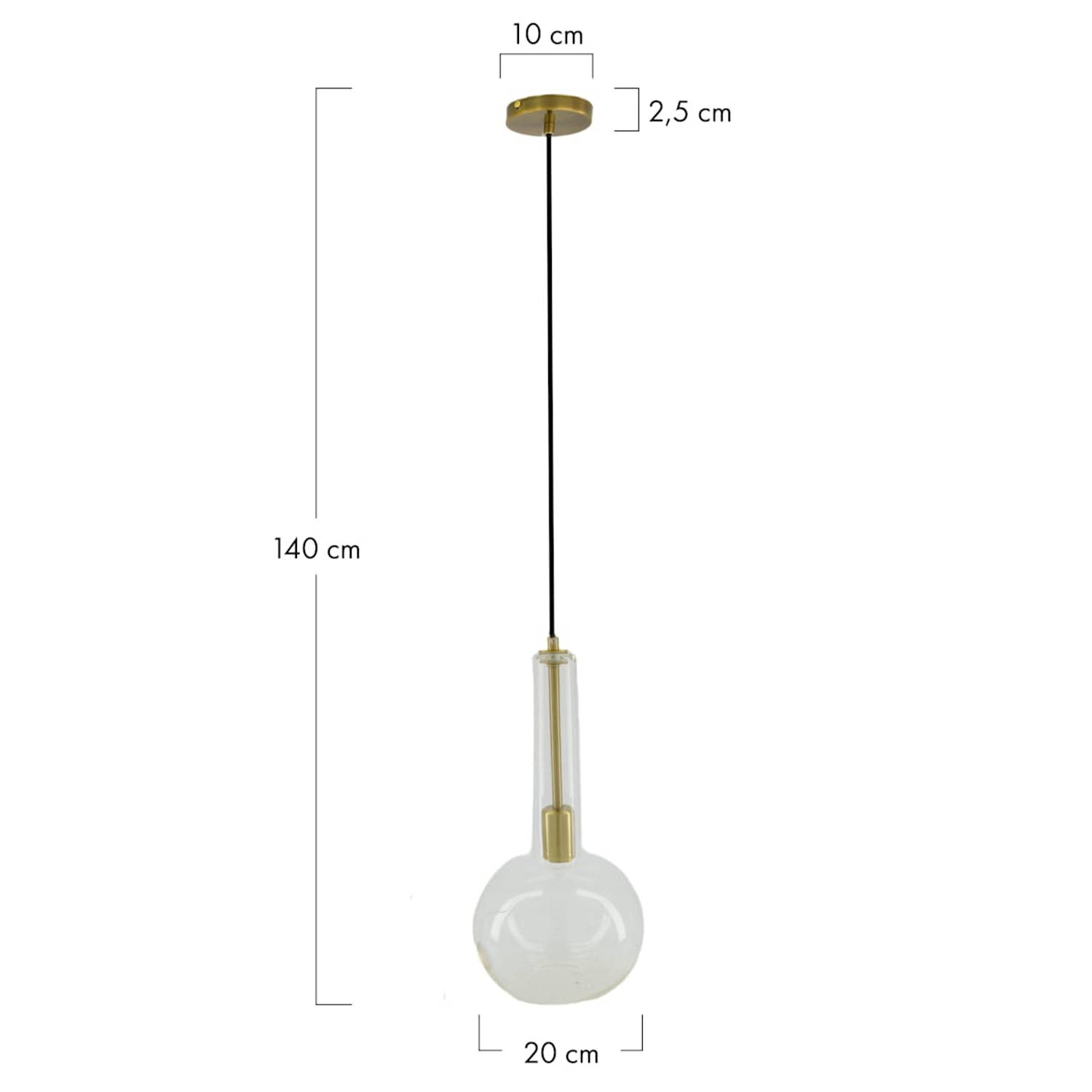 DKNC - Hanglamp Globe - Glas - 20x20x40cm - Transparant