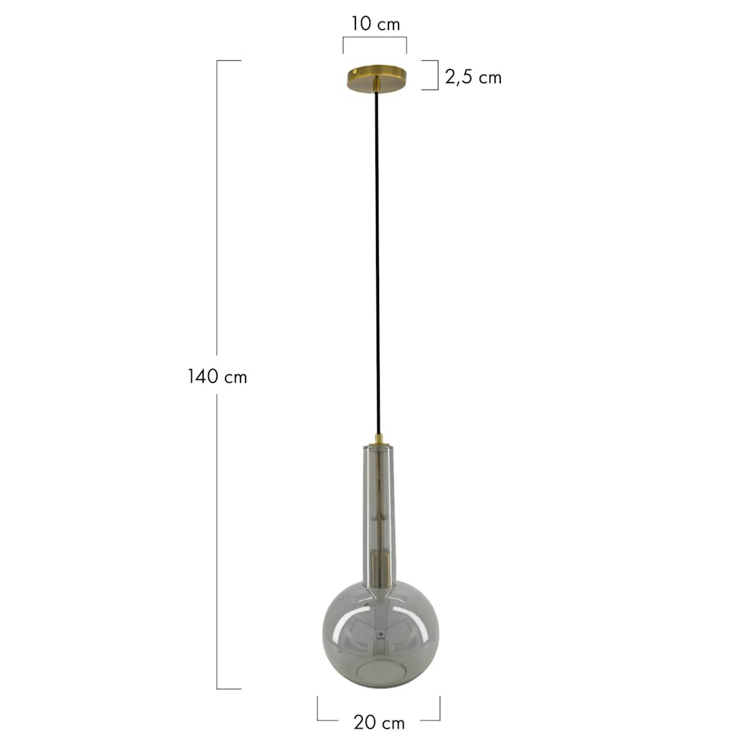 DKNC - Hanglamp Globe - Glas - 20x20x40cm - Grijs