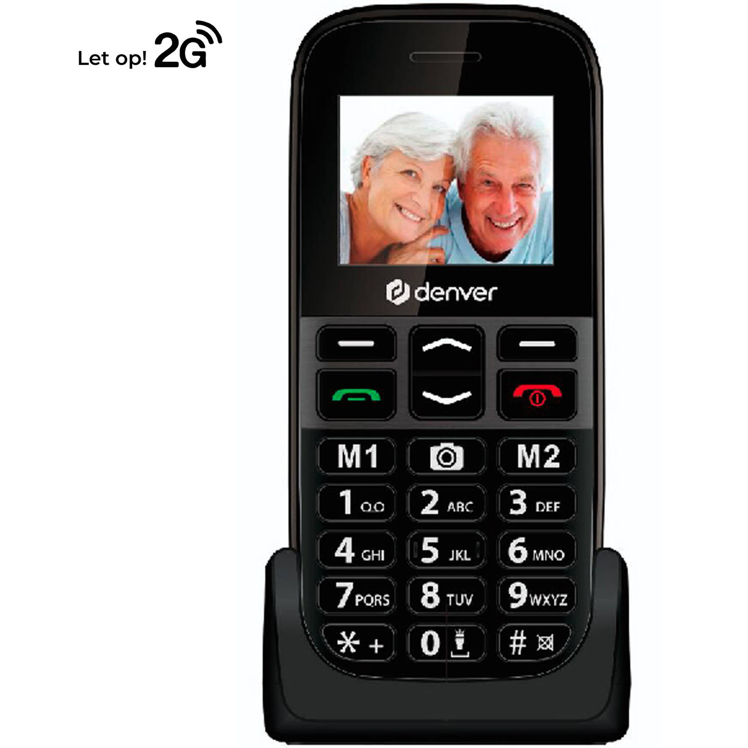 Denver Senioren Mobiele Telefoon / GSM - INCL. PREPAID SIMKAART - Grote Toetsen - Oplaadstation - Dual SIM - GSM - 2G - Simlockvrij - SOS knop - BAS18500MEB