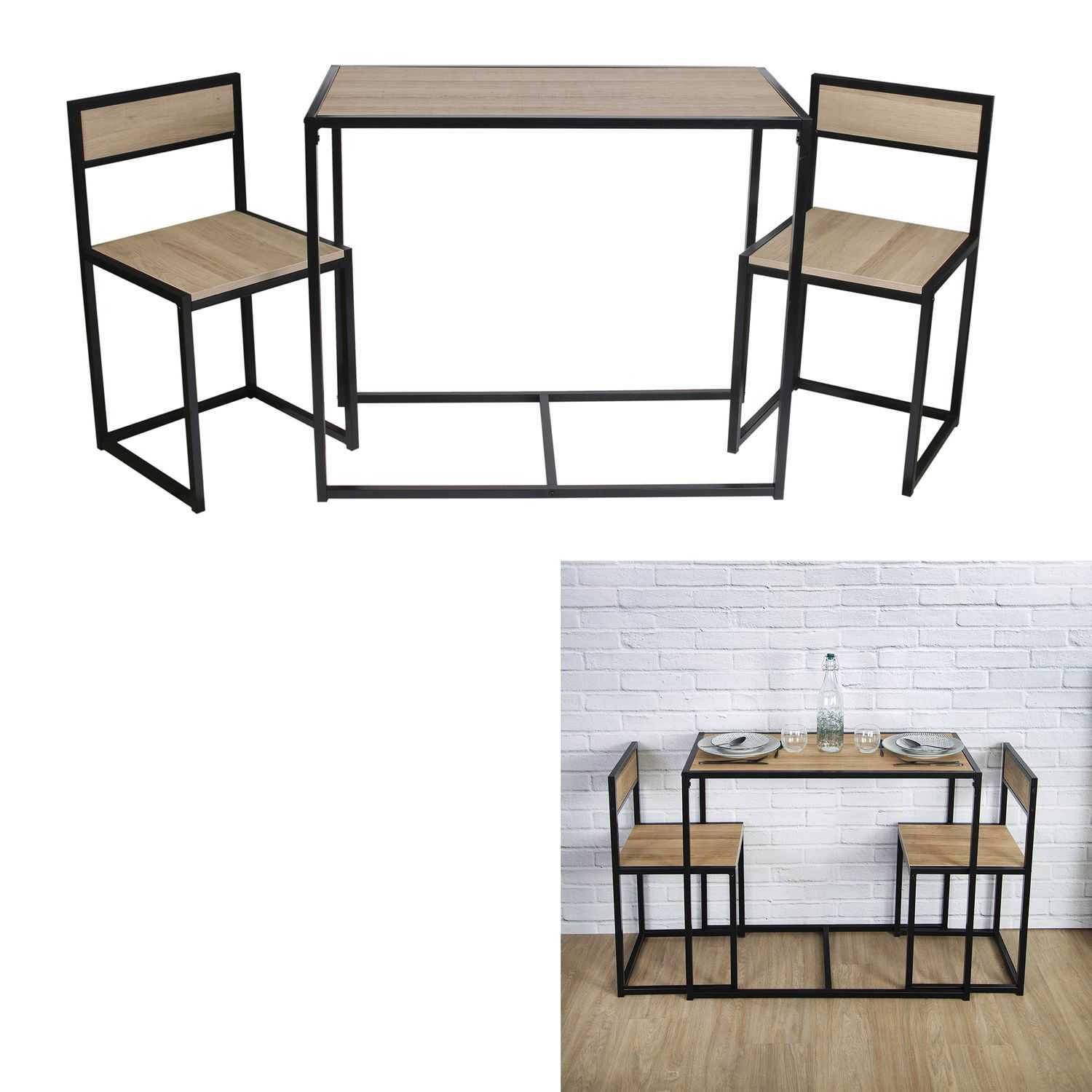 Eettafelset met 2 stoelen 90x75x47 MDF-Metaal Bruin-Zwart