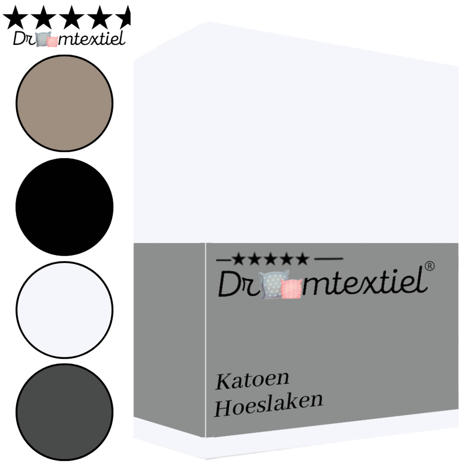 Droomtextiel Luxe Hoeslaken Glad Katoen Wit Lits-Jumeaux 200x220 cm Hoogwaardige Kwaliteit 100% Kato