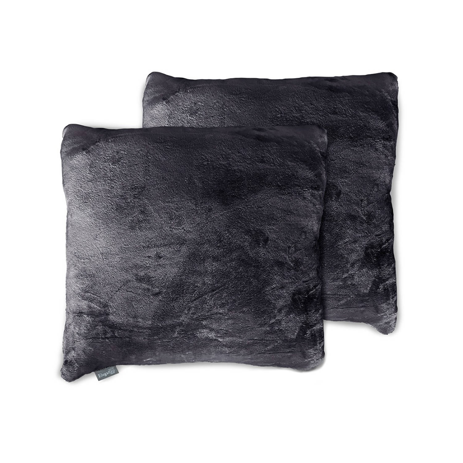 Eleganzzz Sierkussens Flanel Fleece - Dark Grey - Sierkussens 50x50cm - Set van 2 Kussens - 100% Flanel Fleece Voorzijde - 100% Velvet Achterzijde