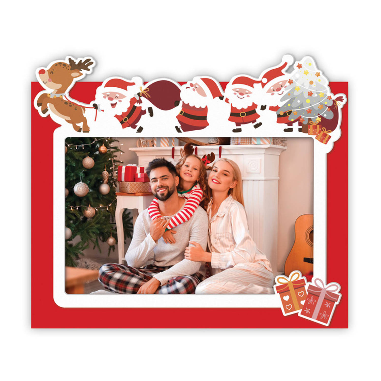 HAES DECO - Fotolijst Kerst met kerstman voor Foto 10 x 15 - Kerstdecoratie voor Binnen van Hout Rood - Formaat 14 x 18 cm - Xmas - HSZT2946