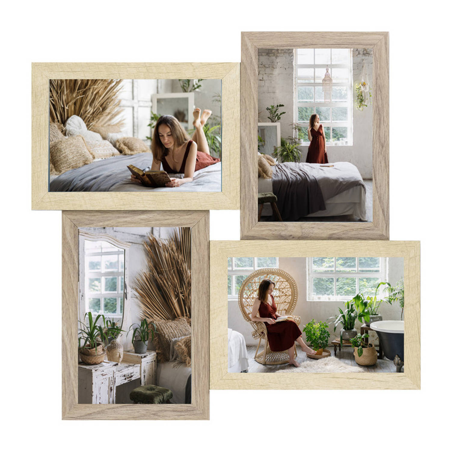 HAES DECO - Houten Multi Fotolijst Rena 4Q Bruin / Crème voor 4 foto's formaat 10x15 (32x32 cm) - DT987HS